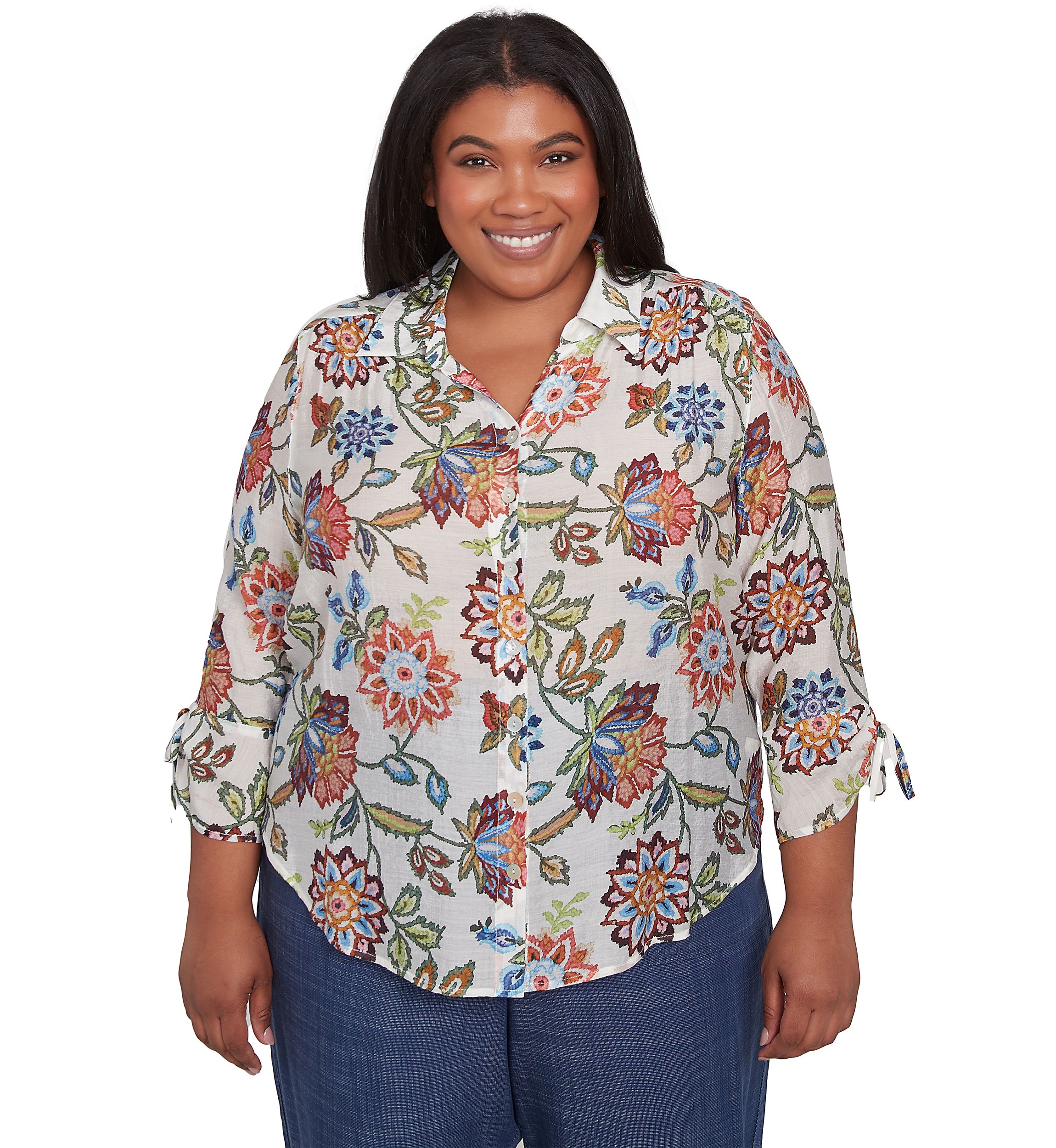 Plus Size Summer Solstice Batik Floral Printed Top