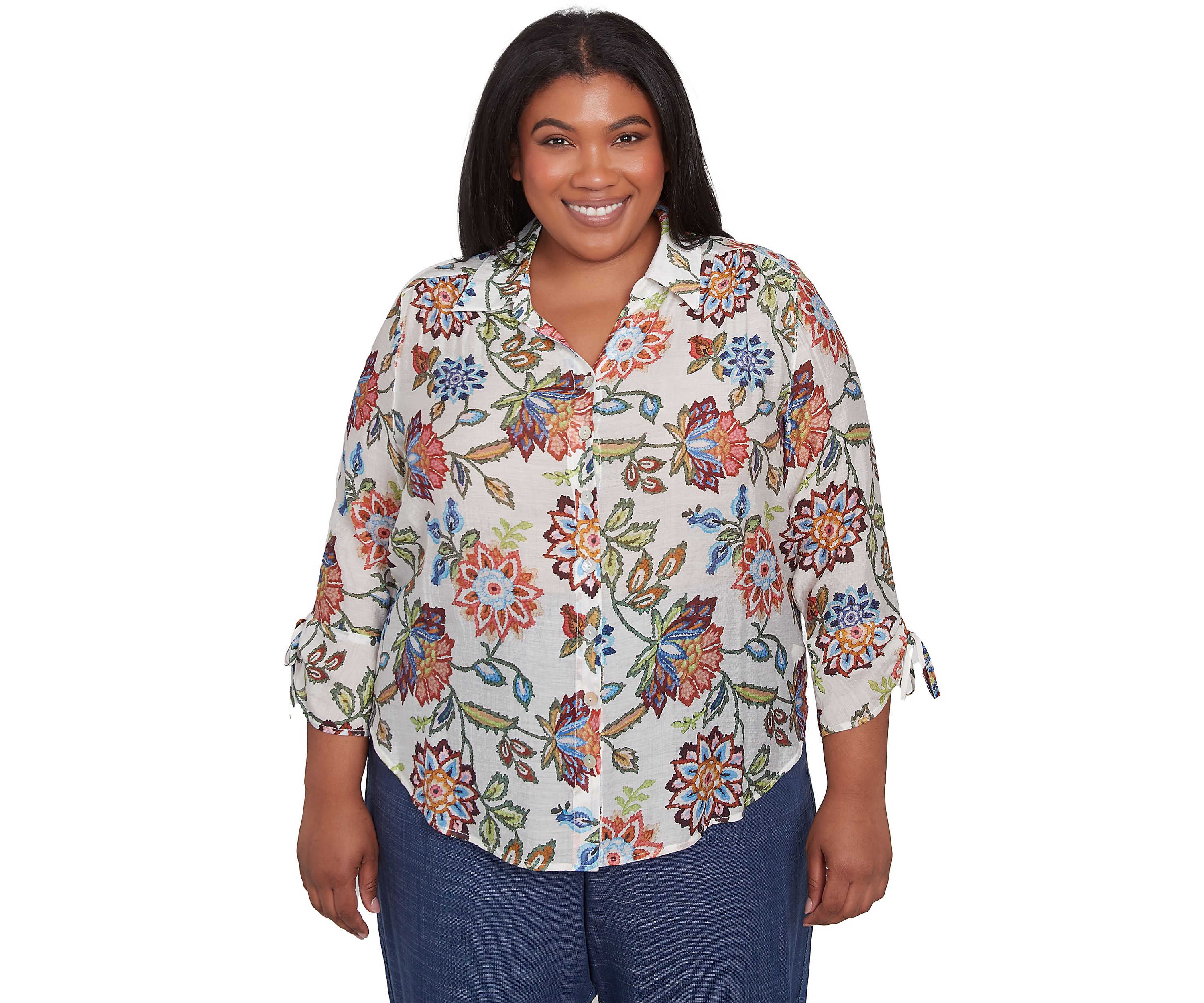 Plus Size Summer Solstice Batik Floral Printed Top