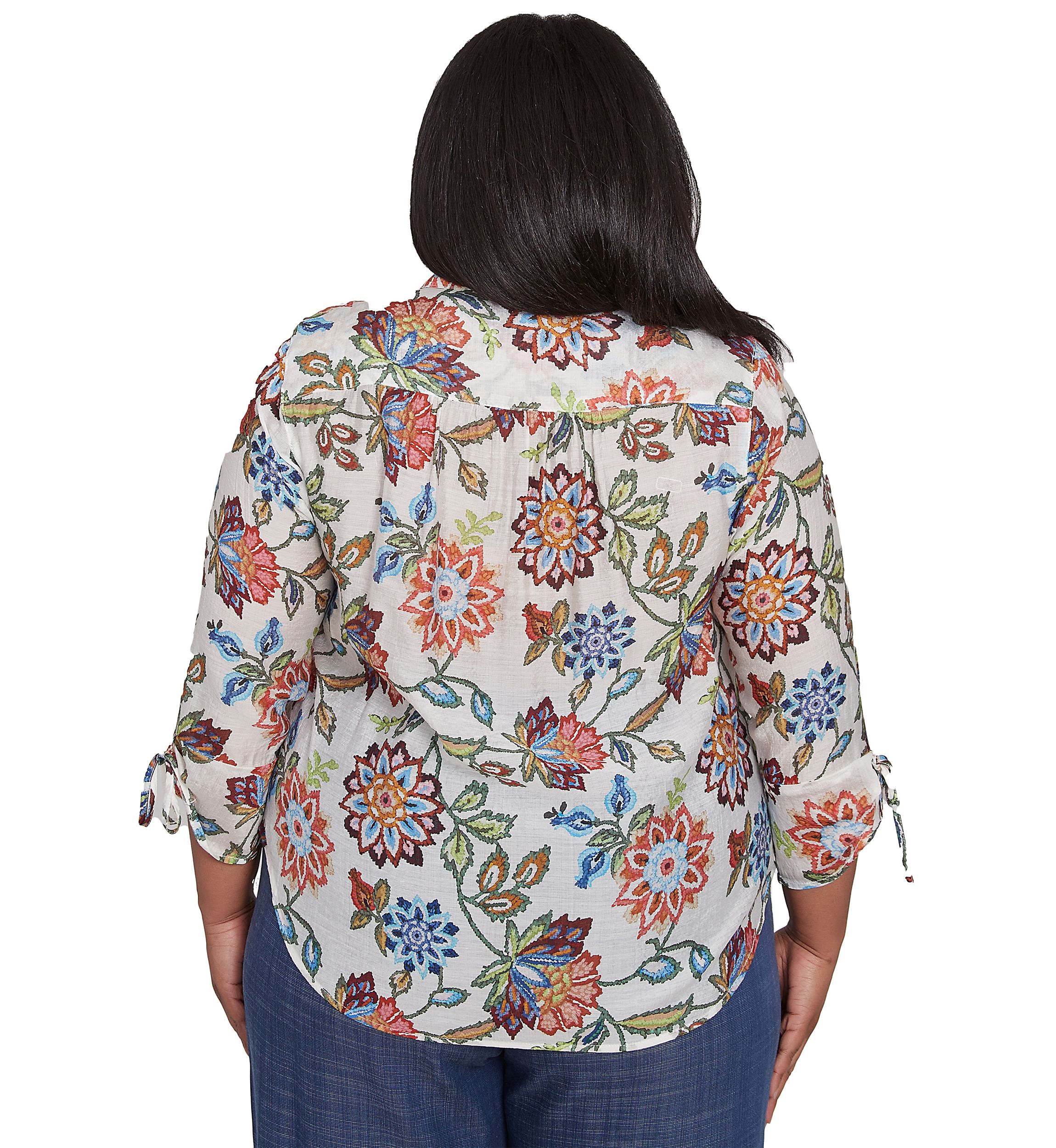 Plus Size Summer Solstice Batik Floral Printed Top