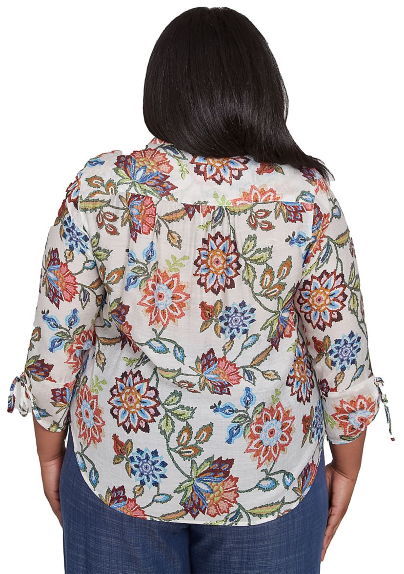 Plus Size Summer Solstice Batik Floral Printed Top