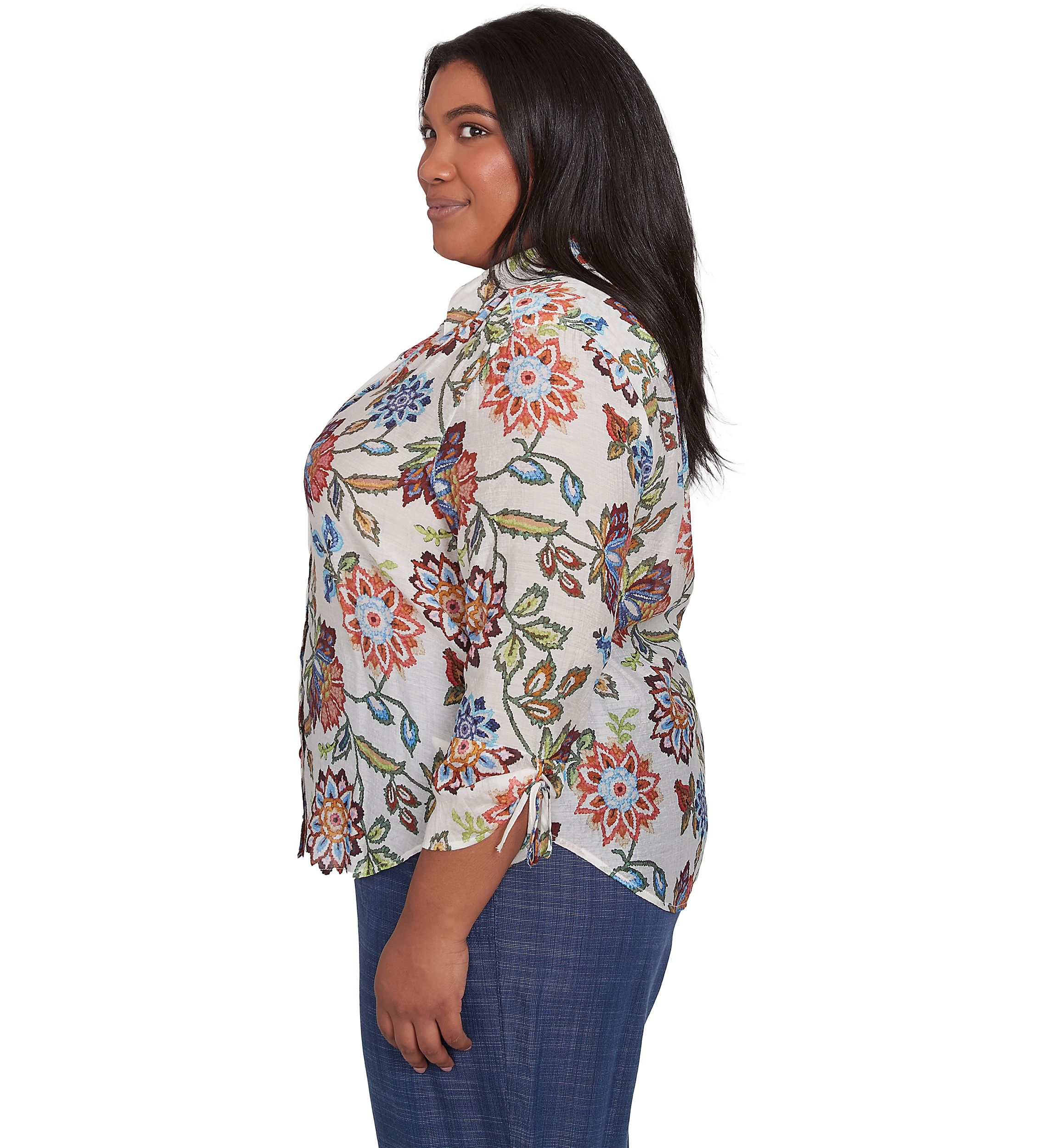 Plus Size Summer Solstice Batik Floral Printed Top