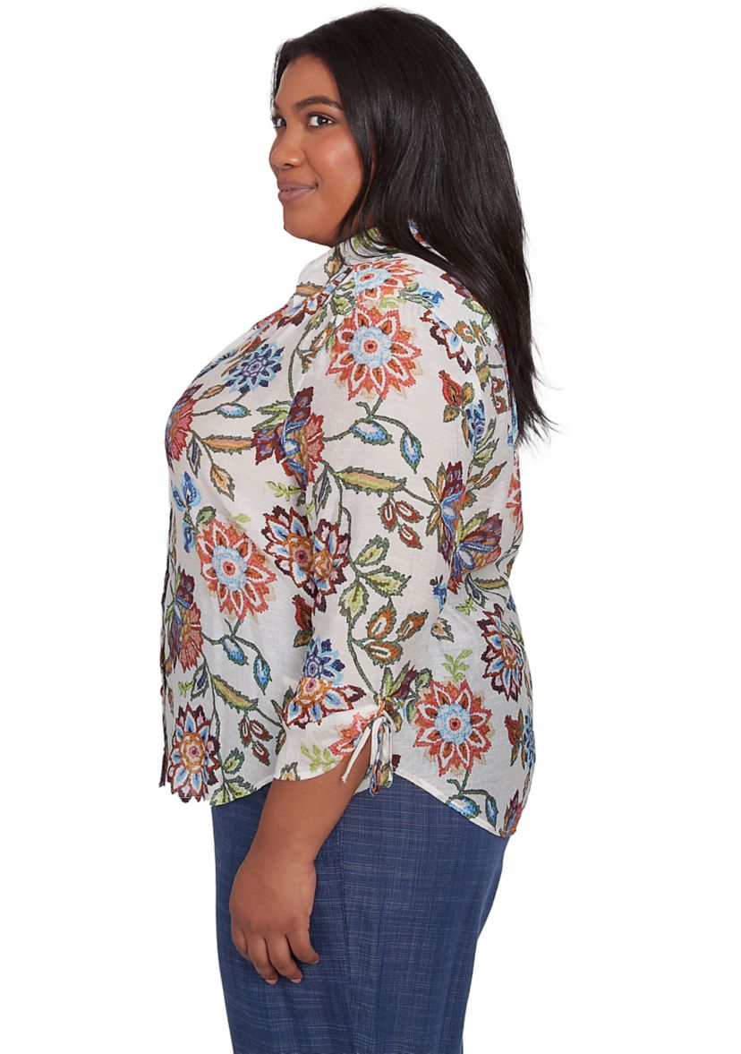 Plus Size Summer Solstice Batik Floral Printed Top