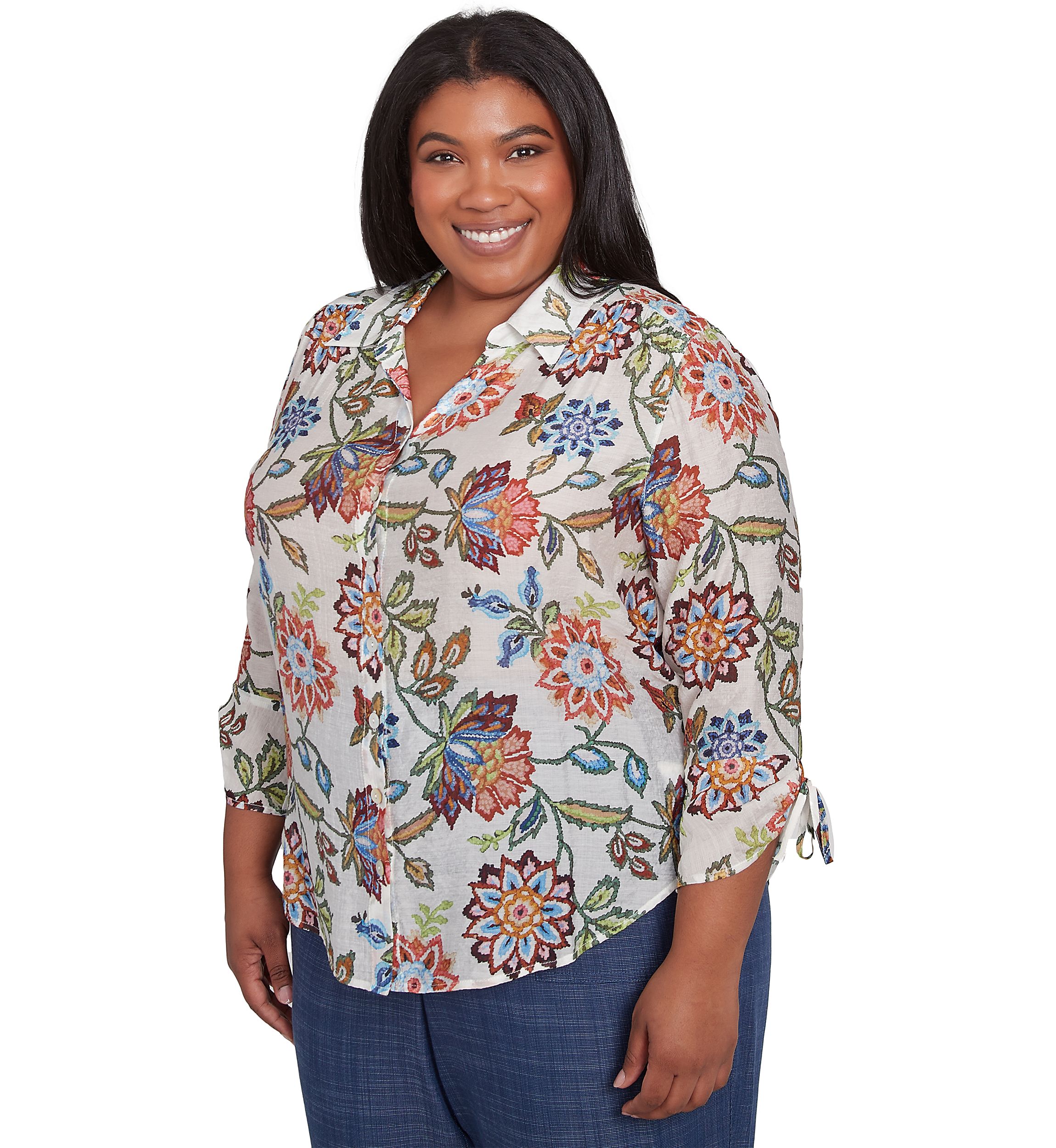Plus Size Summer Solstice Batik Floral Printed Top