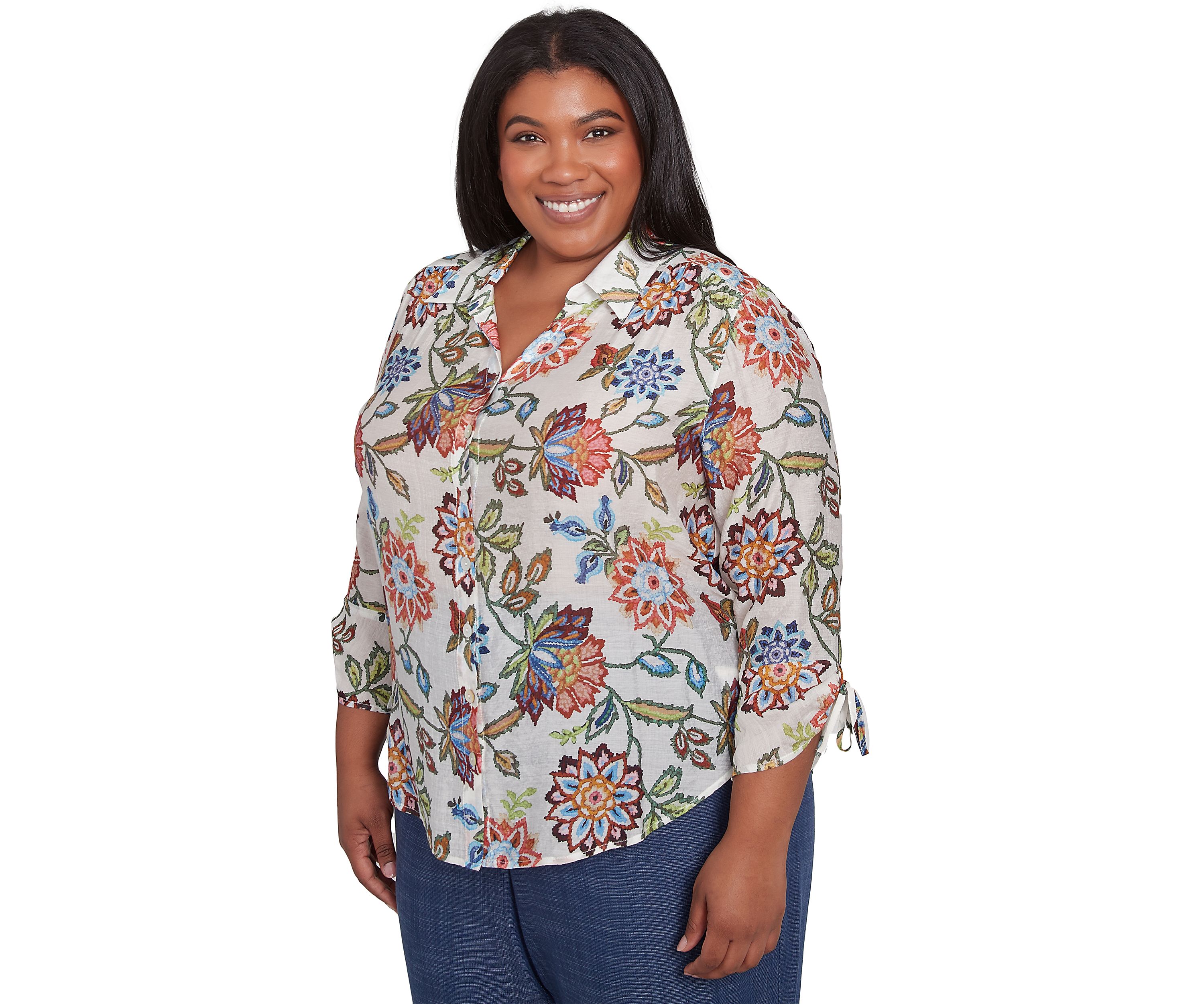 Plus Size Summer Solstice Batik Floral Printed Top