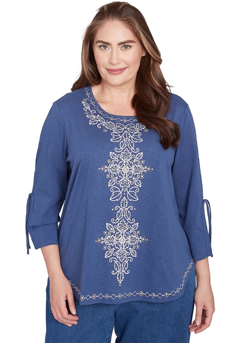 Plus Size Summer Solstice Center Embroidery Top
