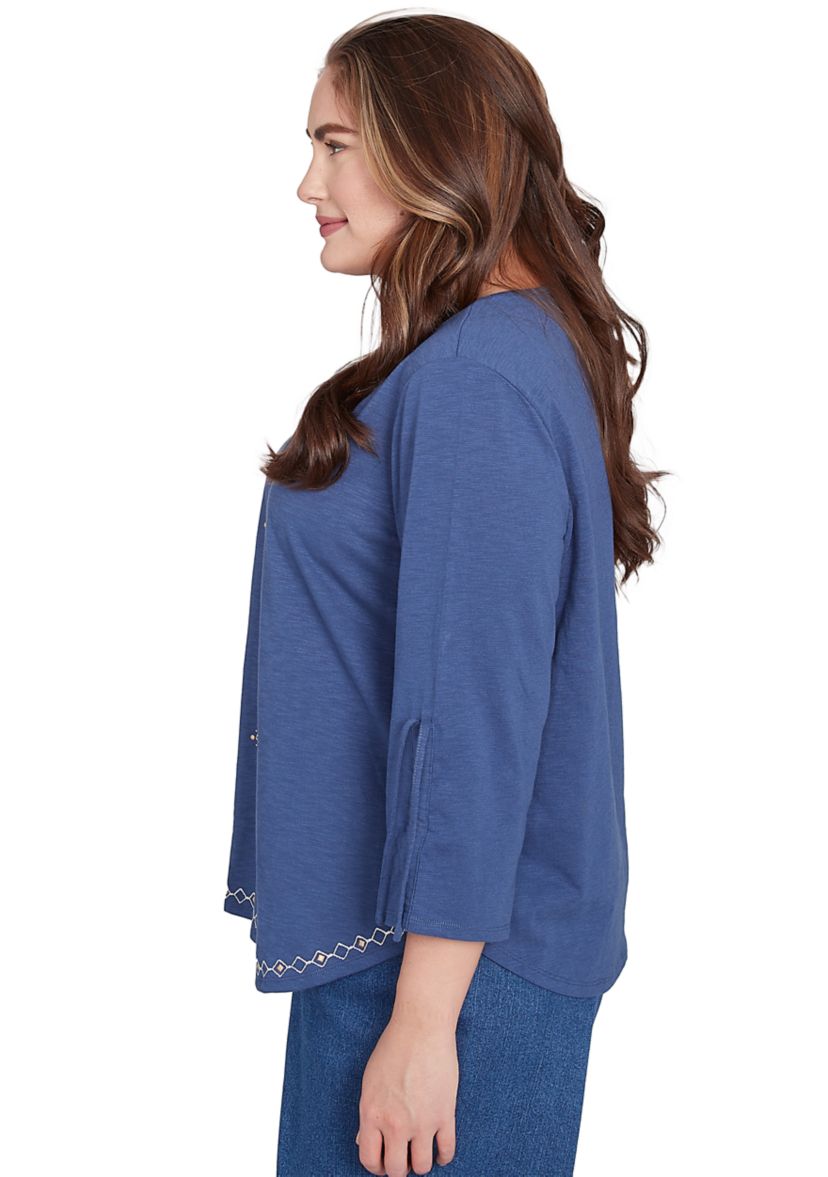 Plus Size Summer Solstice Center Embroidery Top