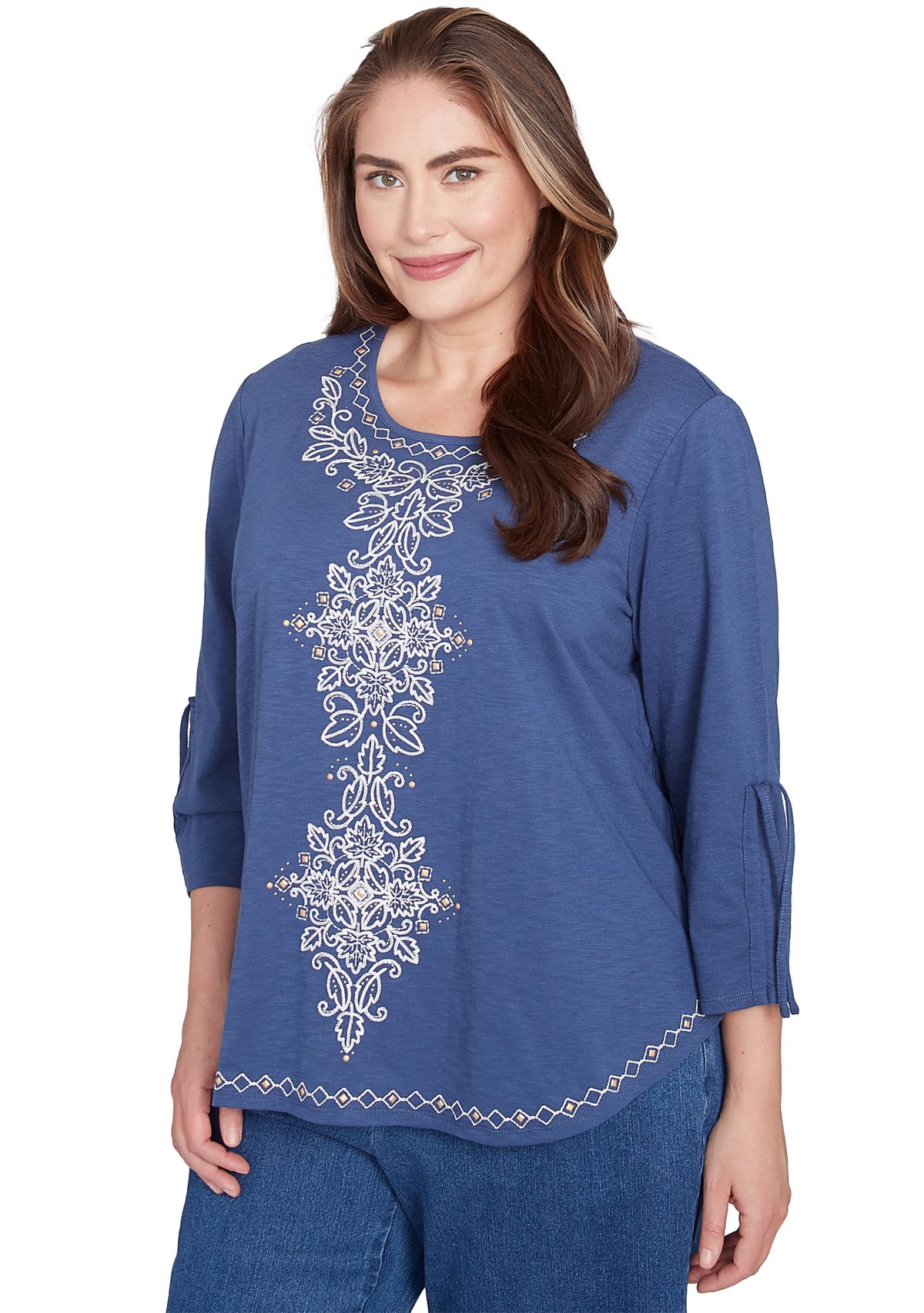 Plus Size Summer Solstice Center Embroidery Top
