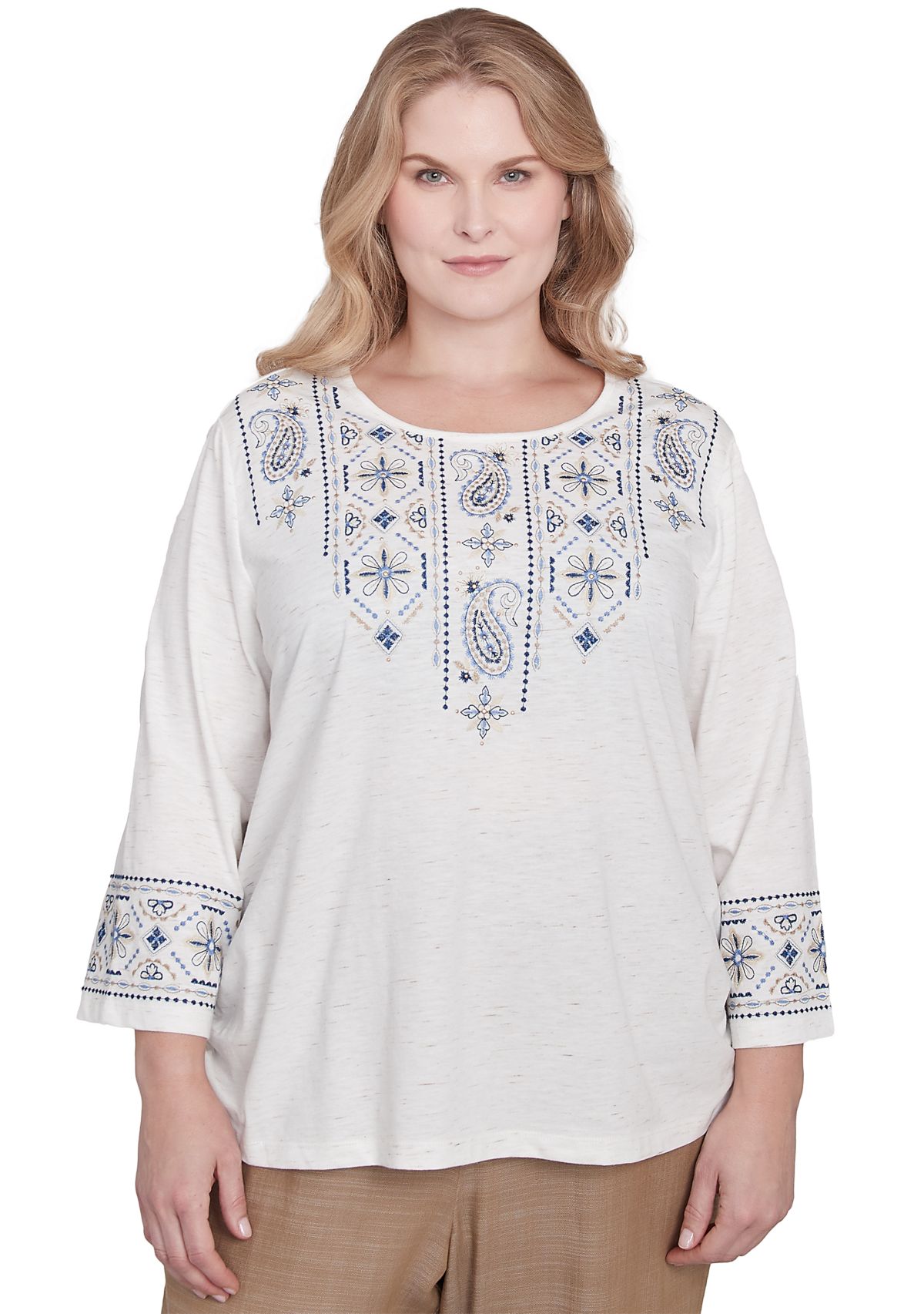 Plus Size Summer Solstice Embroidered Linear Yoke Top