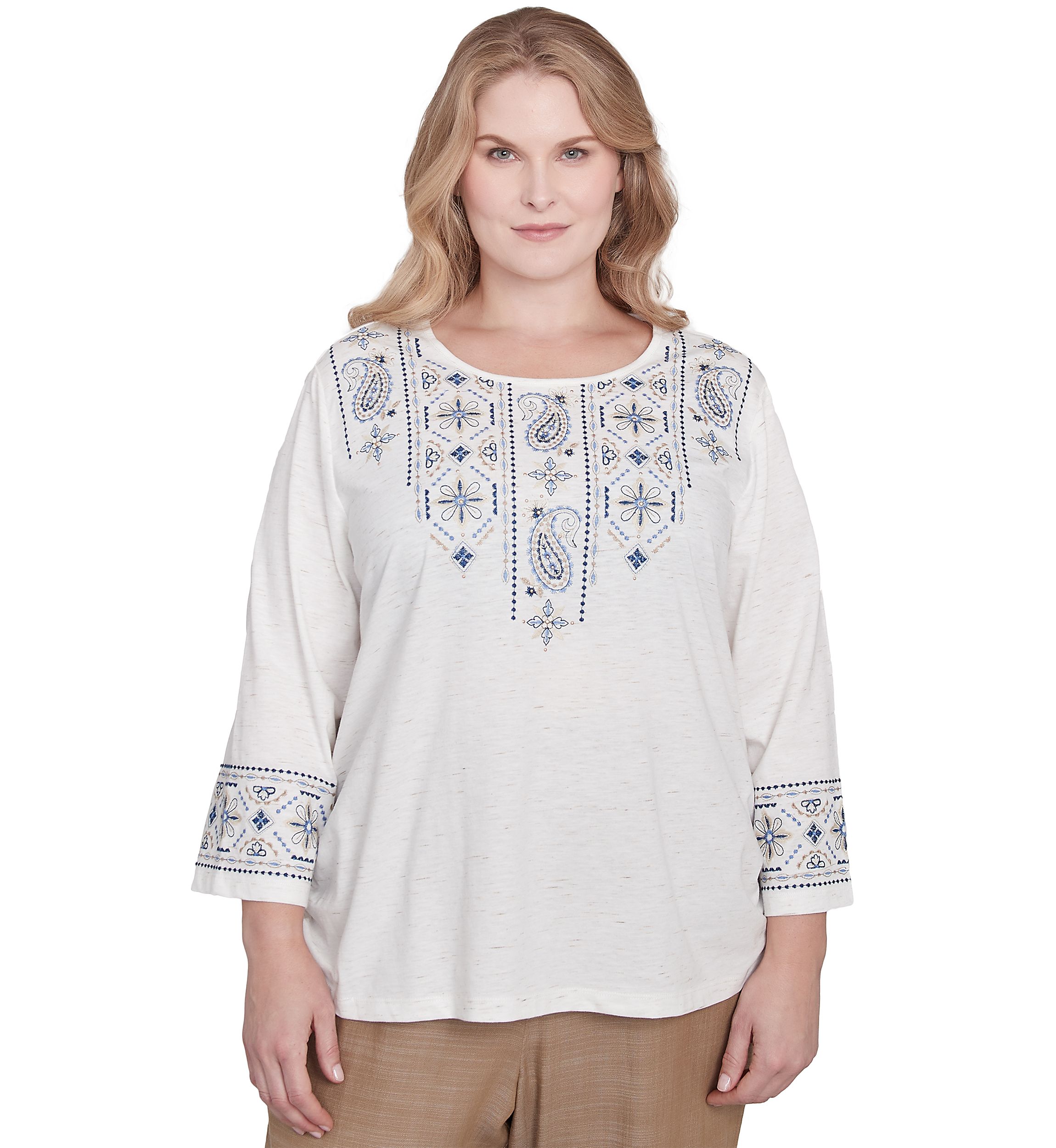Plus Size Summer Solstice Embroidered Linear Yoke Top