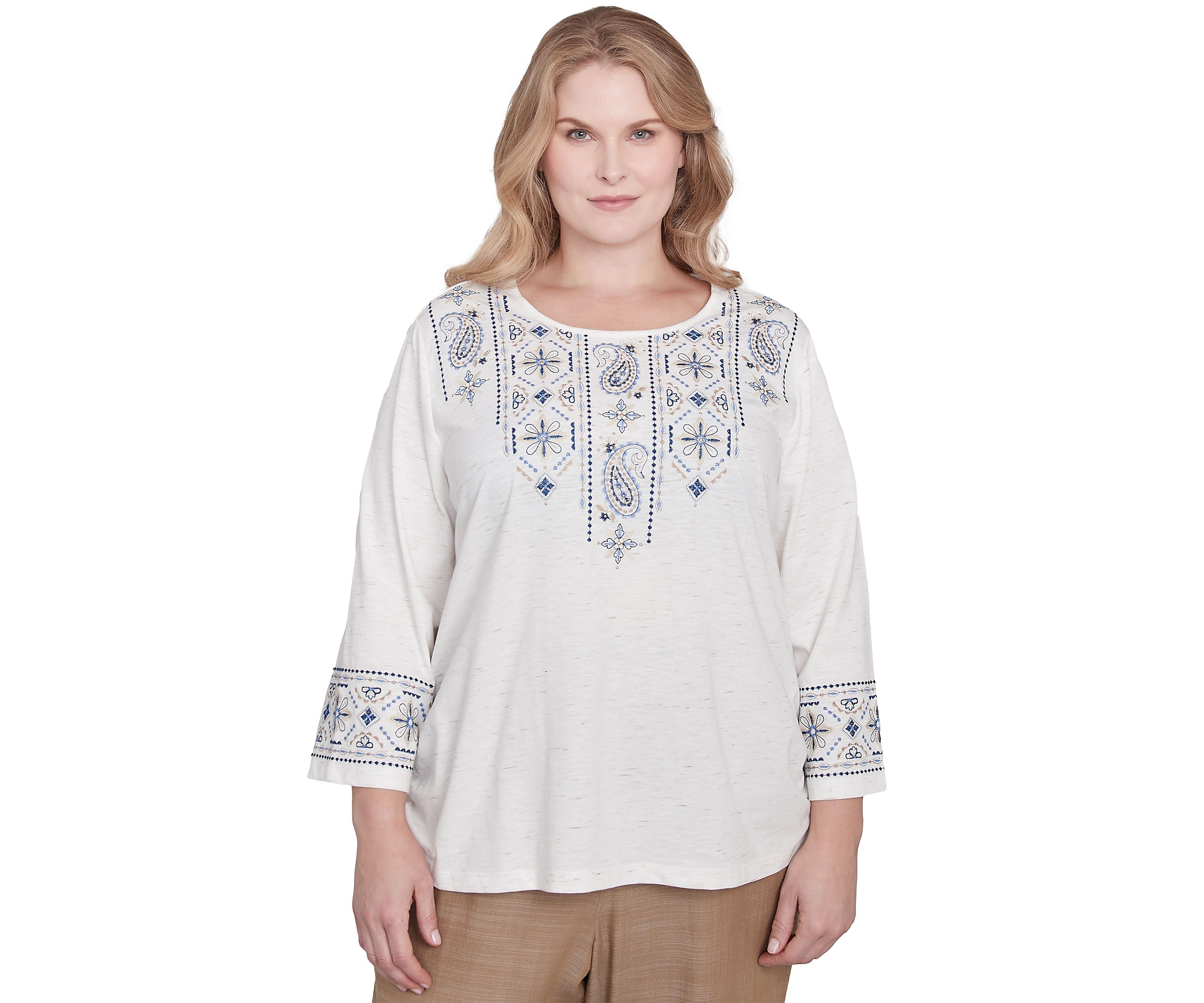 Plus Size Summer Solstice Embroidered Linear Yoke Top