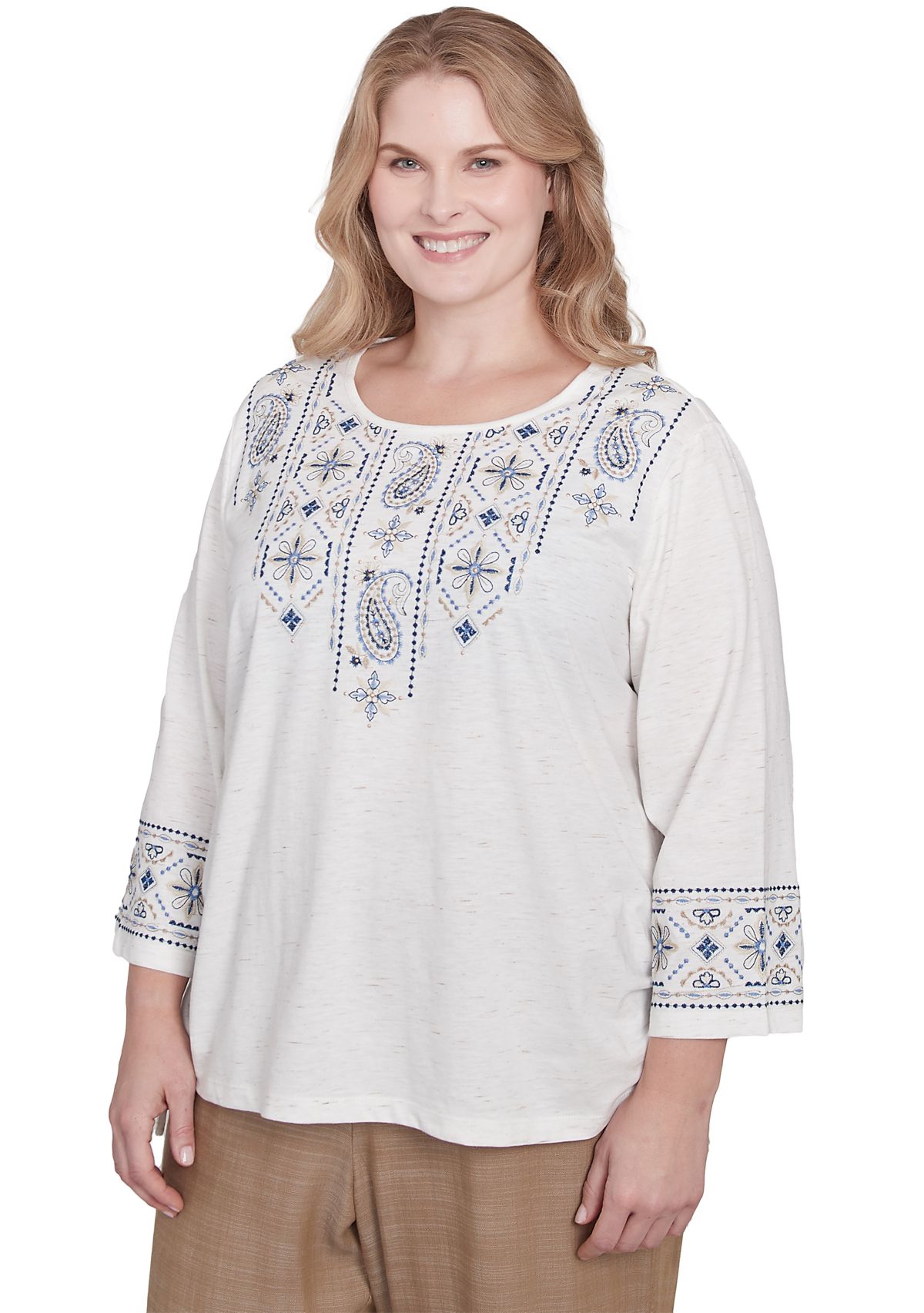 Plus Size Summer Solstice Embroidered Linear Yoke Top