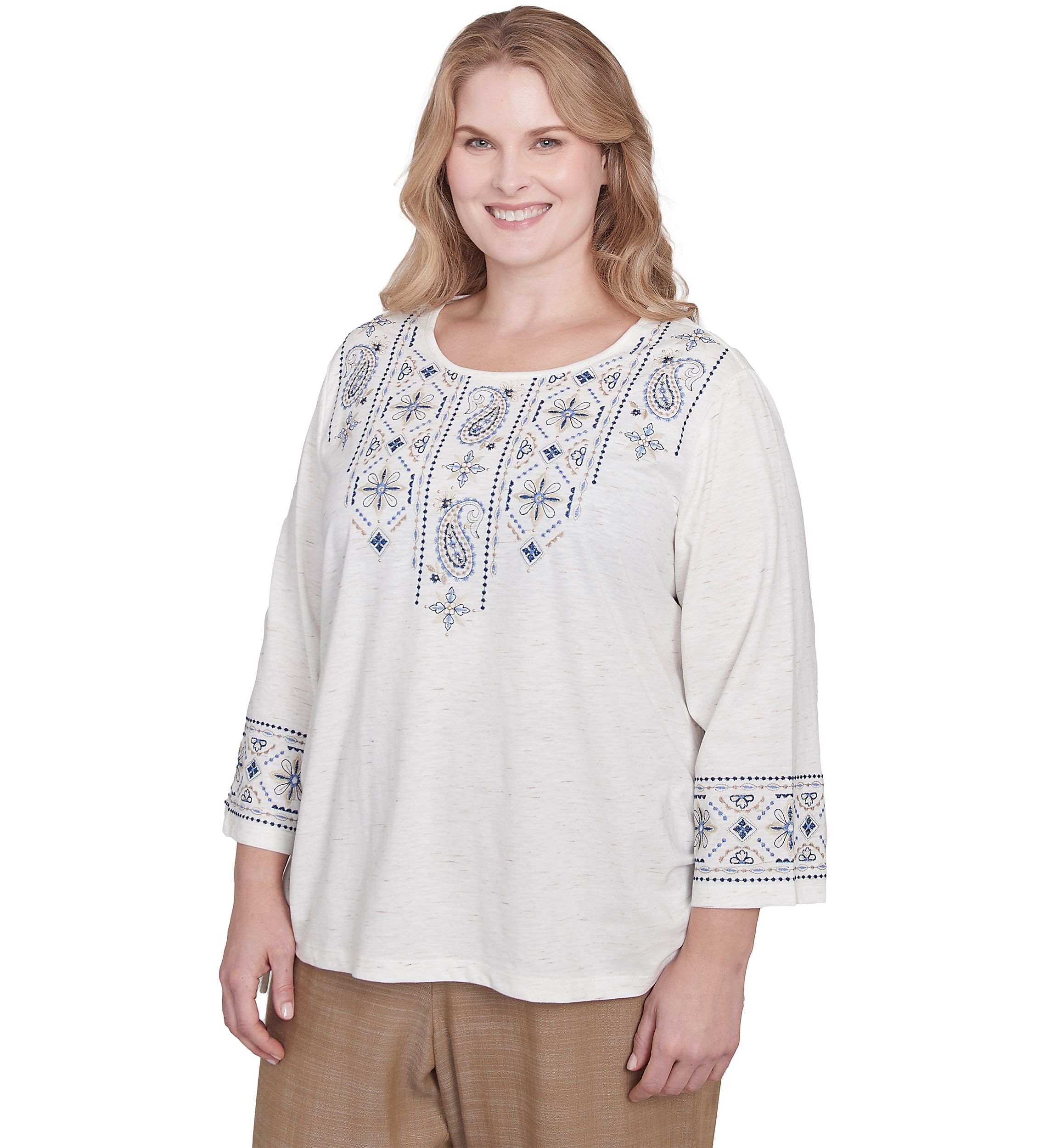 Plus Size Summer Solstice Embroidered Linear Yoke Top