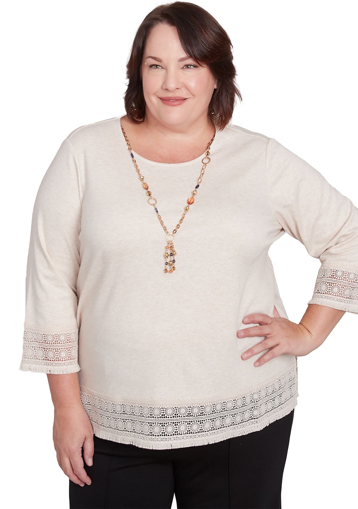 Plus Size Summer Solstice Lace Trimmed Top
