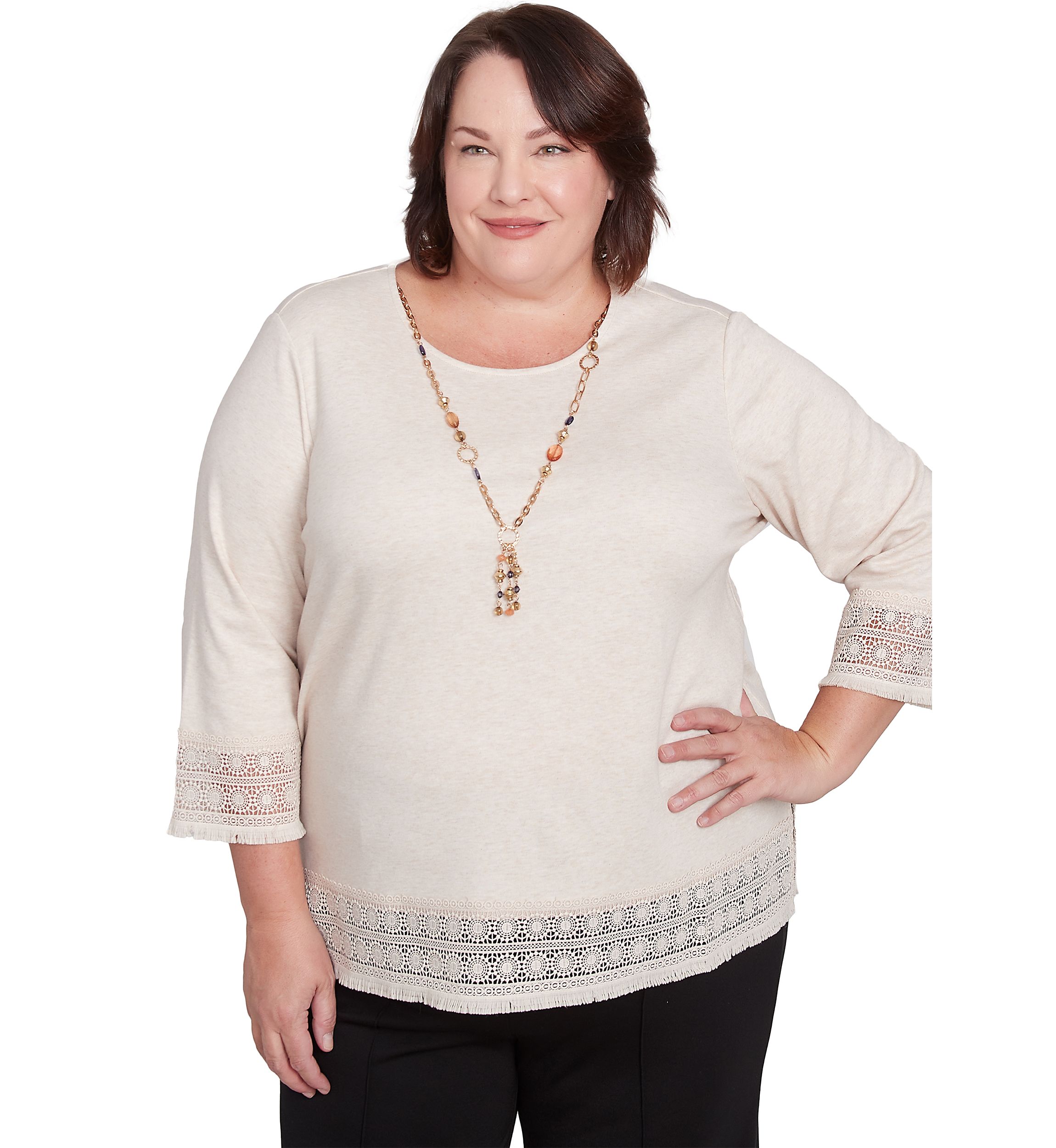 Plus Size Summer Solstice Lace Trimmed Top