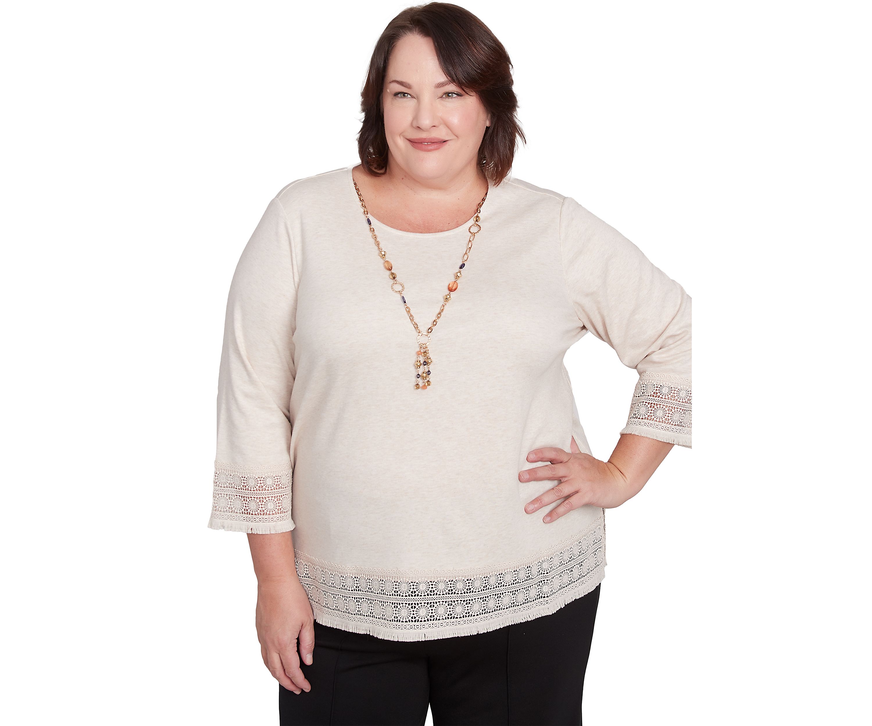 Plus Size Summer Solstice Lace Trimmed Top