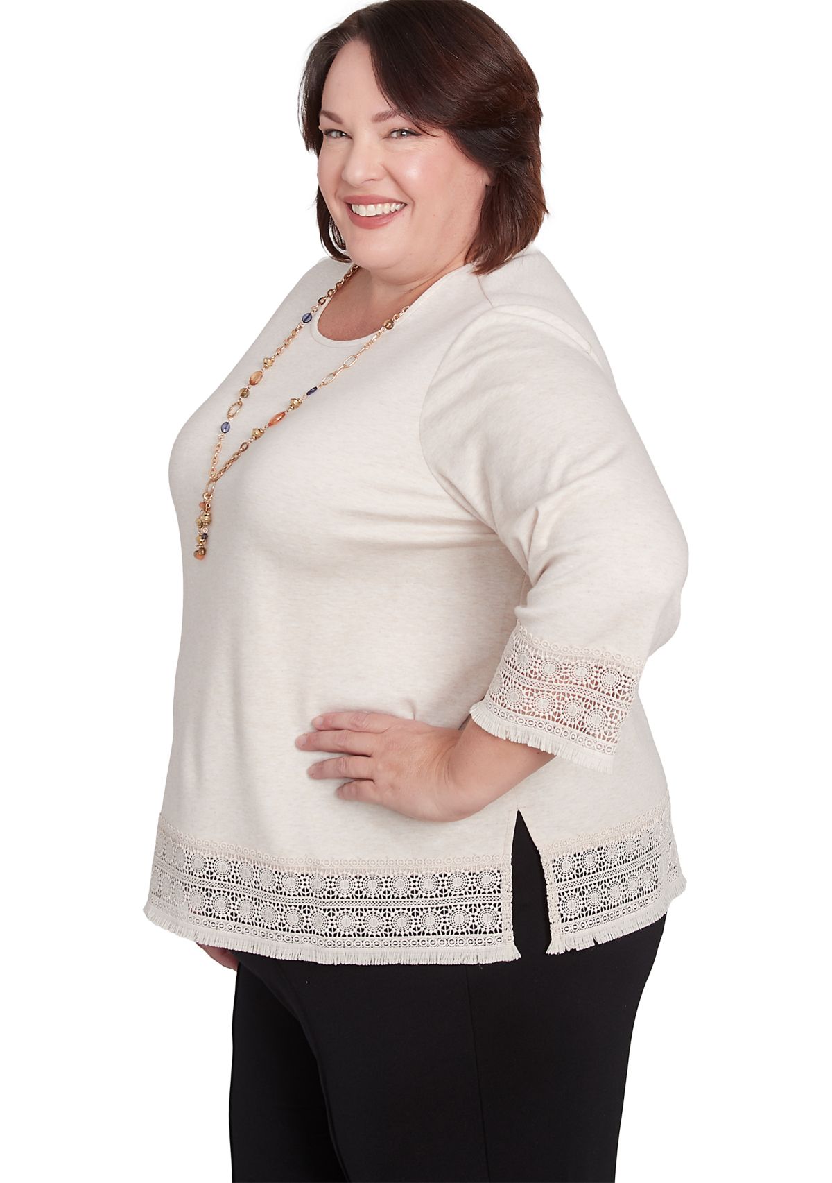 Plus Size Summer Solstice Lace Trimmed Top