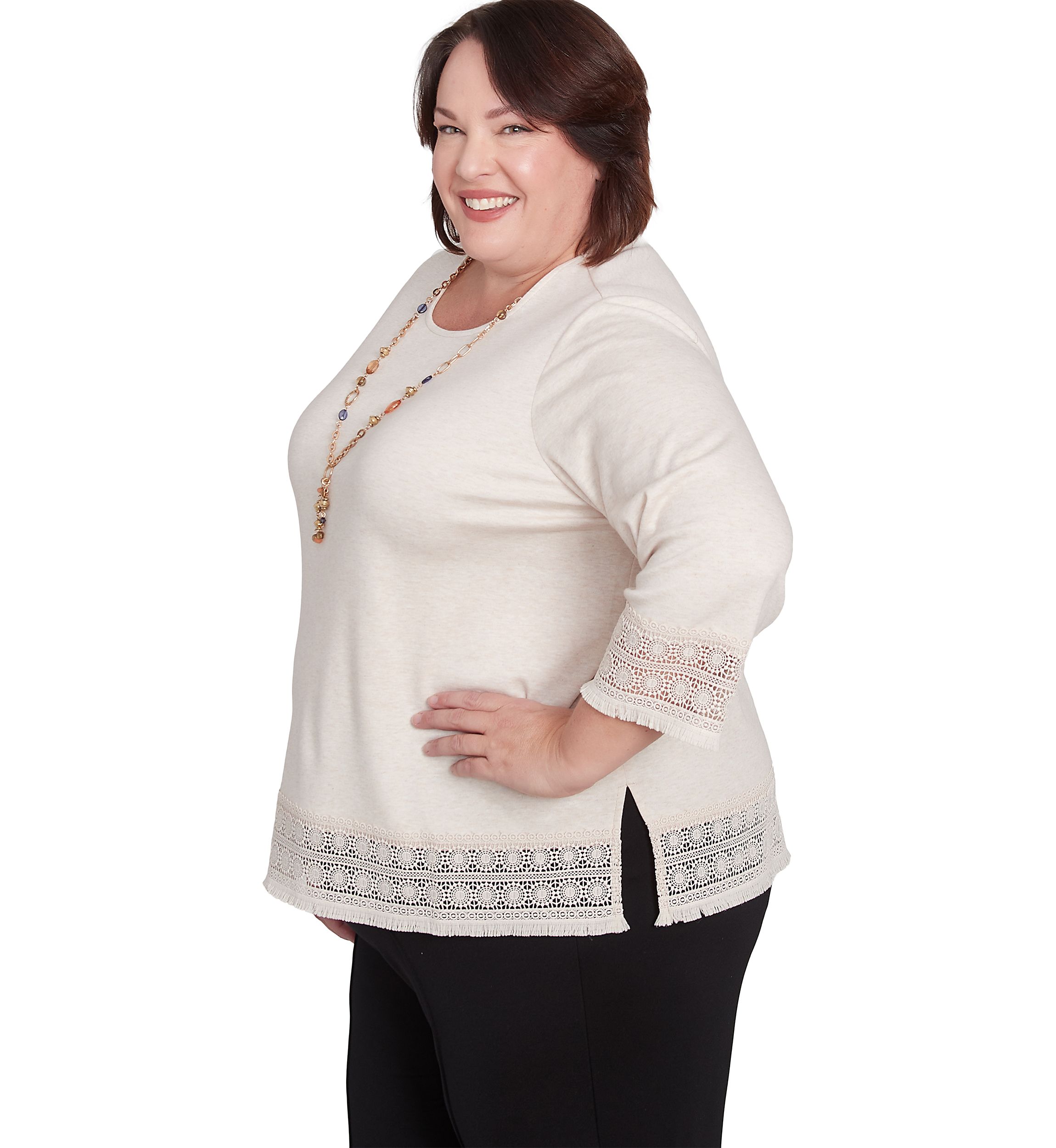 Plus Size Summer Solstice Lace Trimmed Top