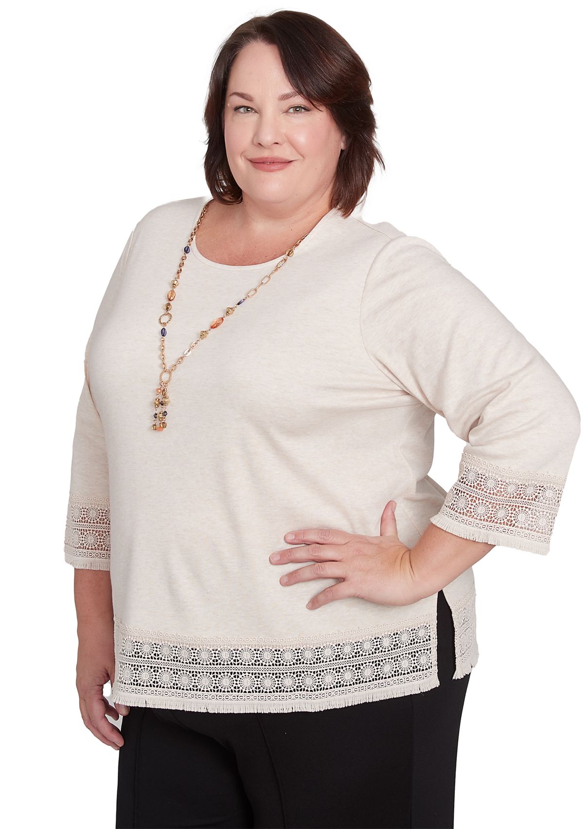 Plus Size Summer Solstice Lace Trimmed Top