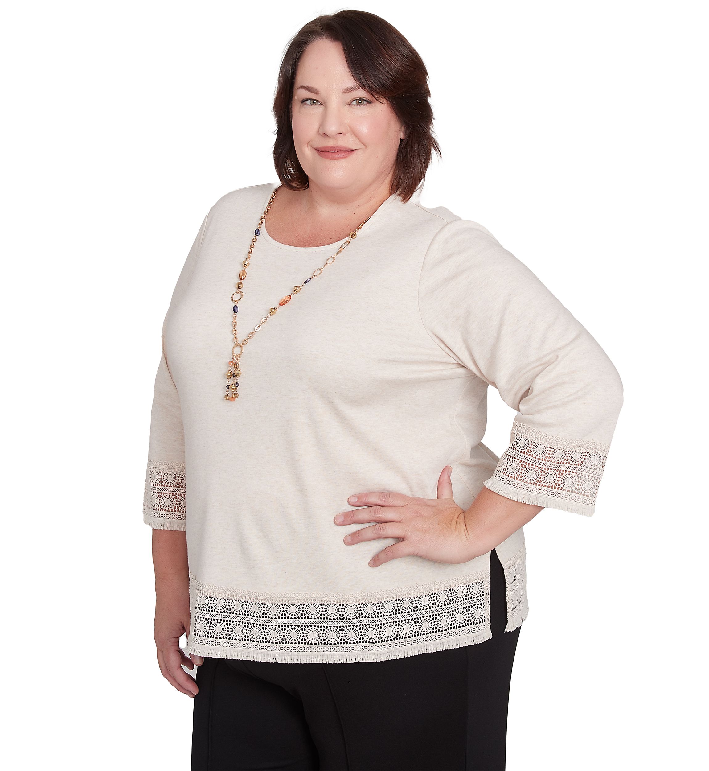 Plus Size Summer Solstice Lace Trimmed Top