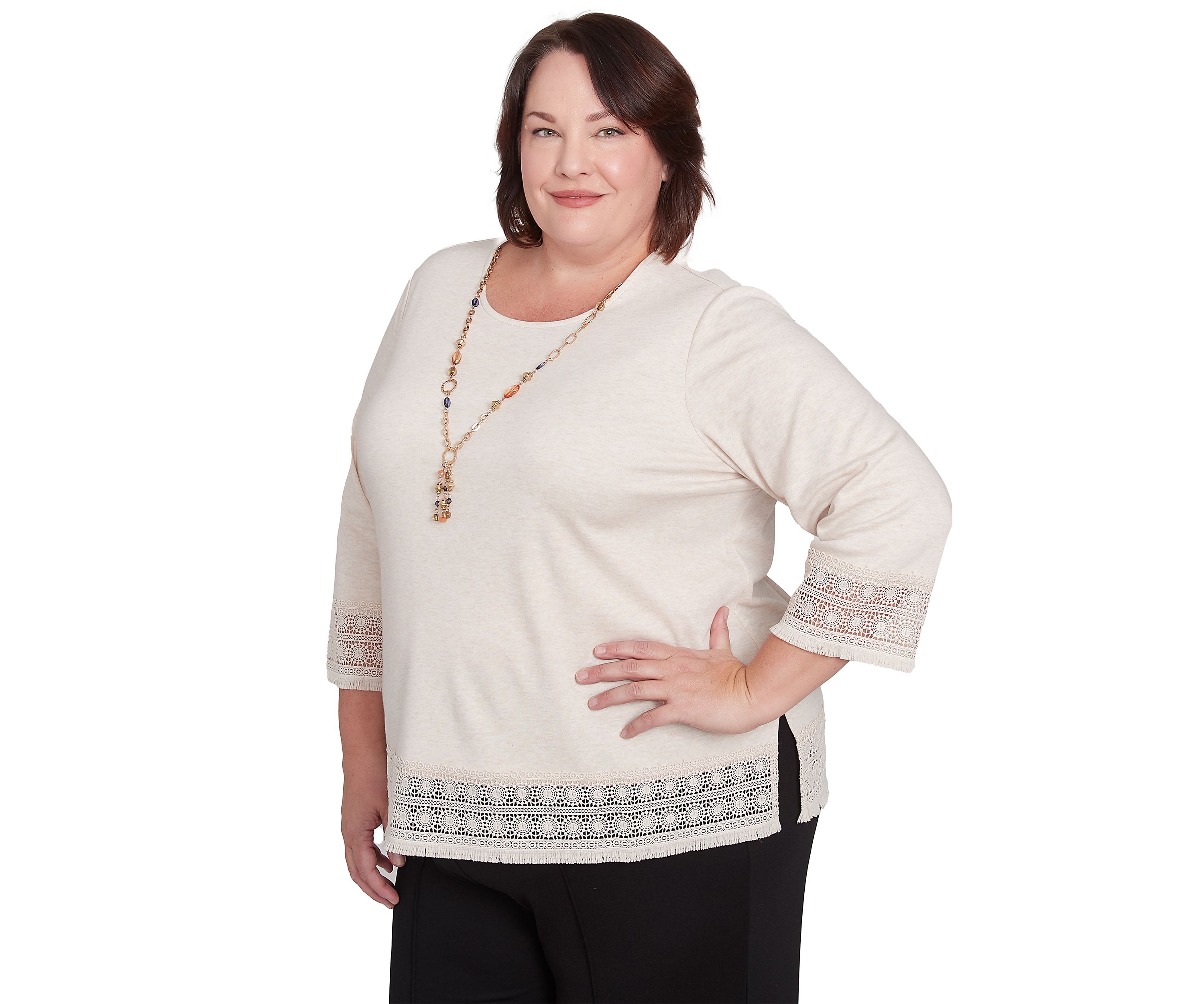 Plus Size Summer Solstice Lace Trimmed Top