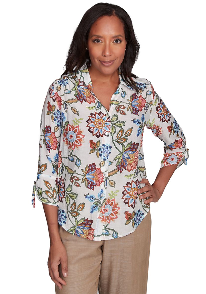 Petite Summer Solstice Batik Floral Printed Top