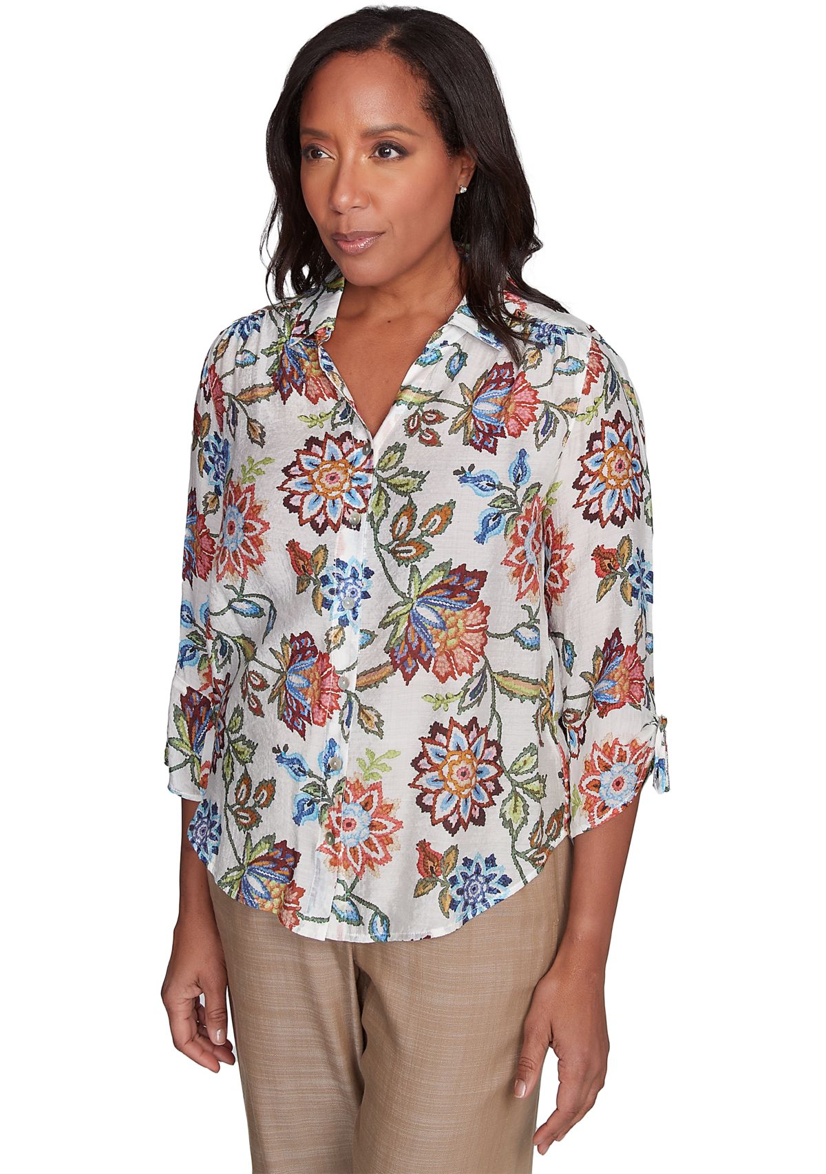 Petite Summer Solstice Batik Floral Printed Top