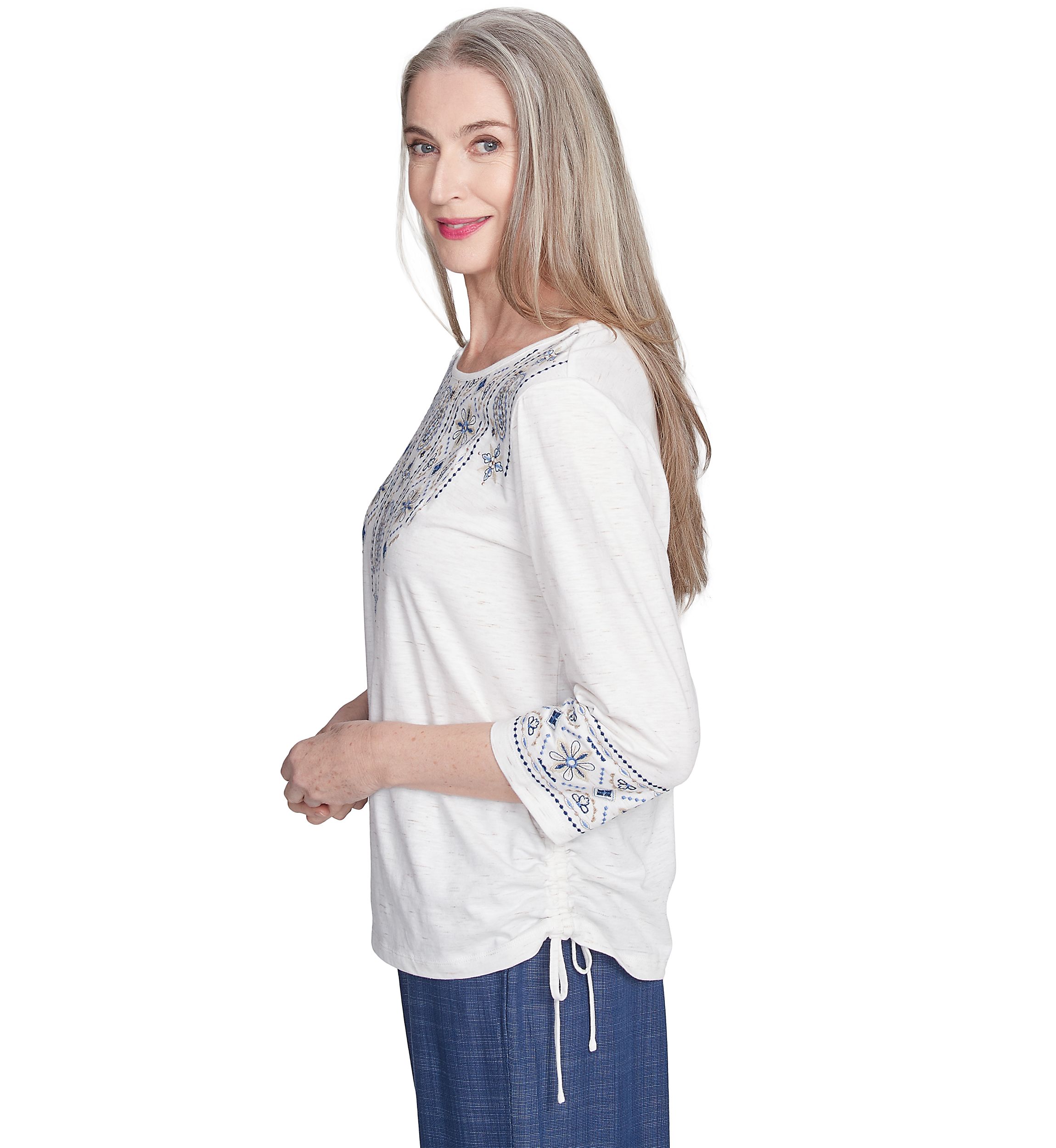 Petite Summer Solstice Embroidered Linear Yoke Top 