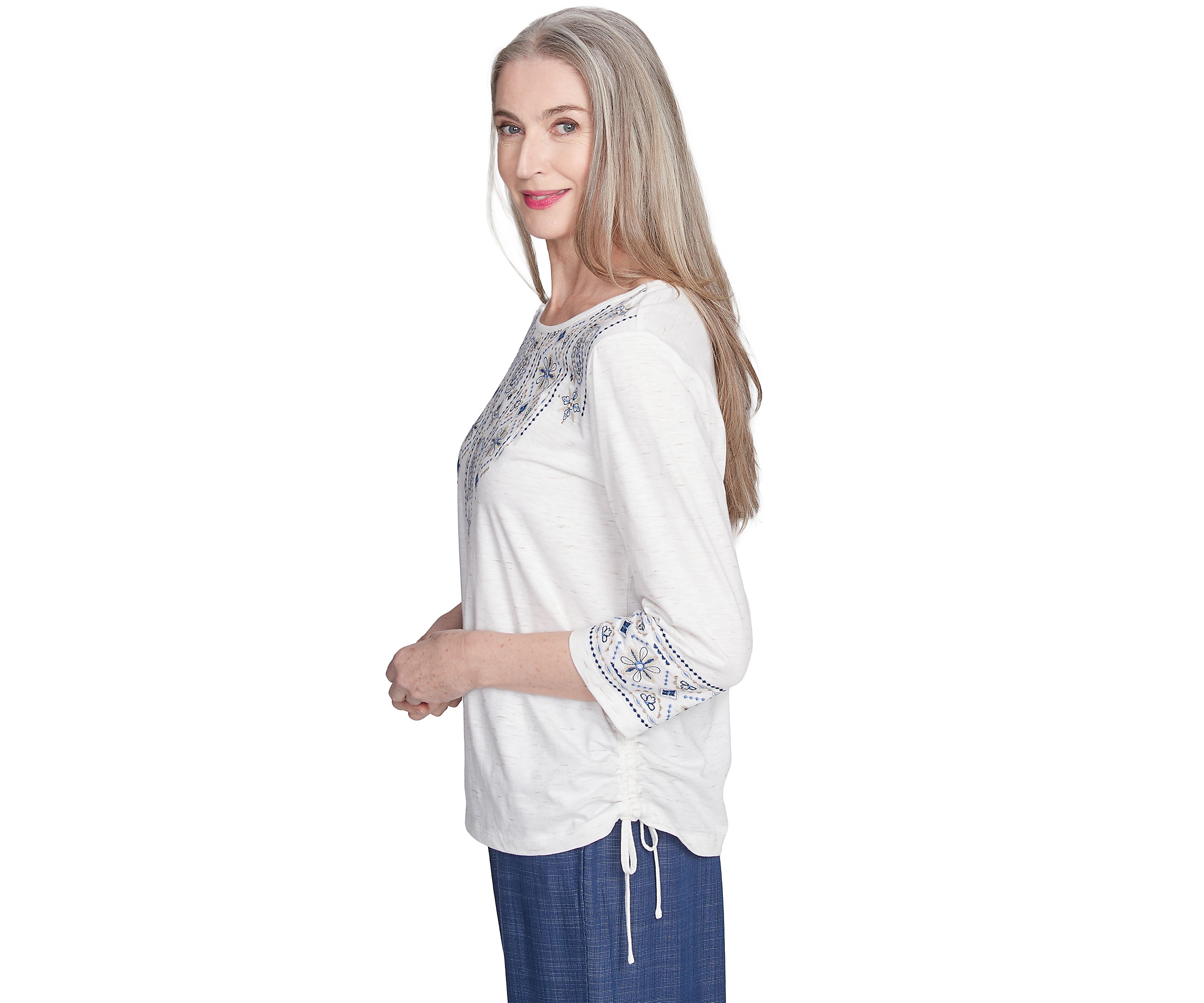 Petite Summer Solstice Embroidered Linear Yoke Top 