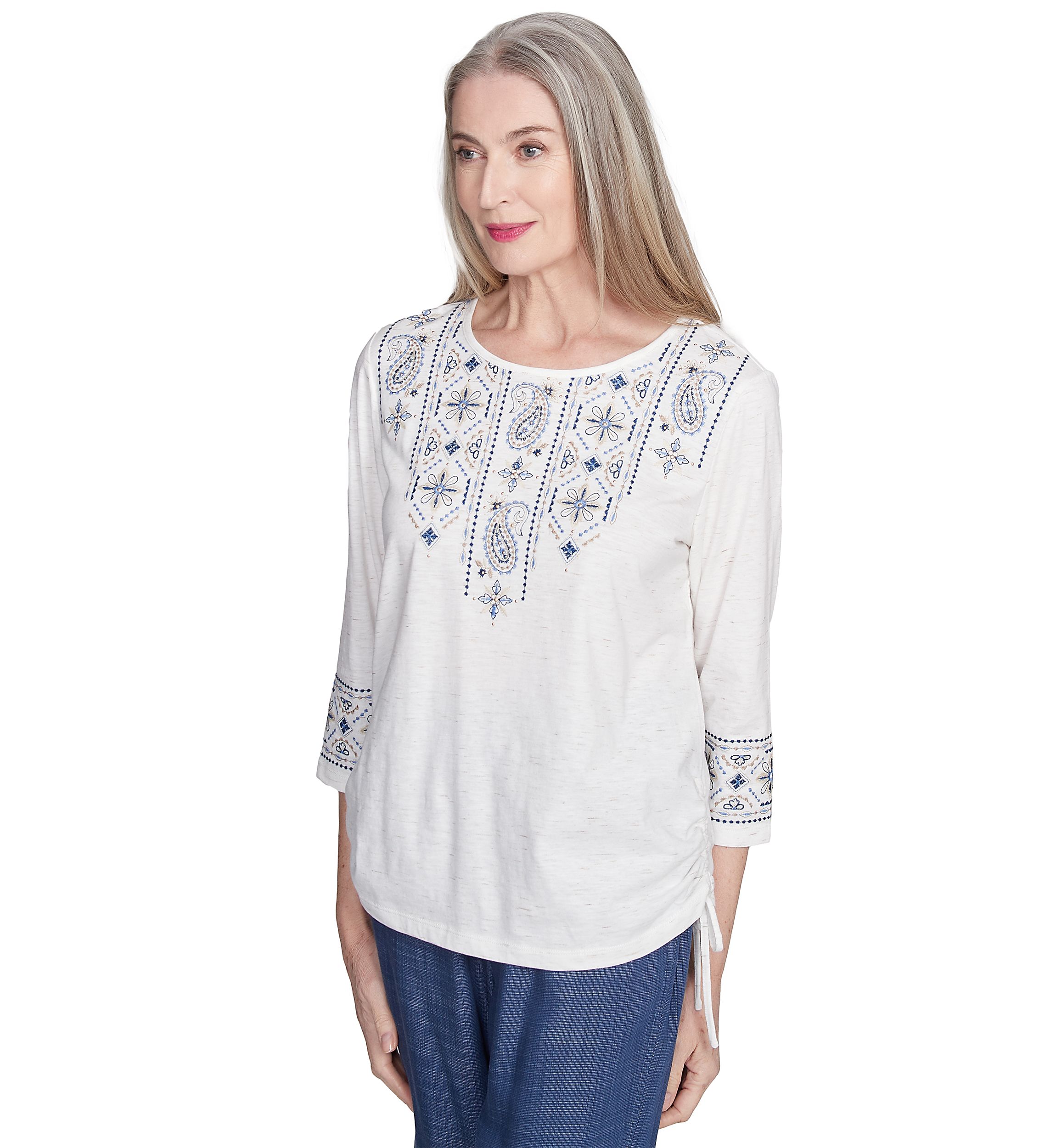 Petite Summer Solstice Embroidered Linear Yoke Top 