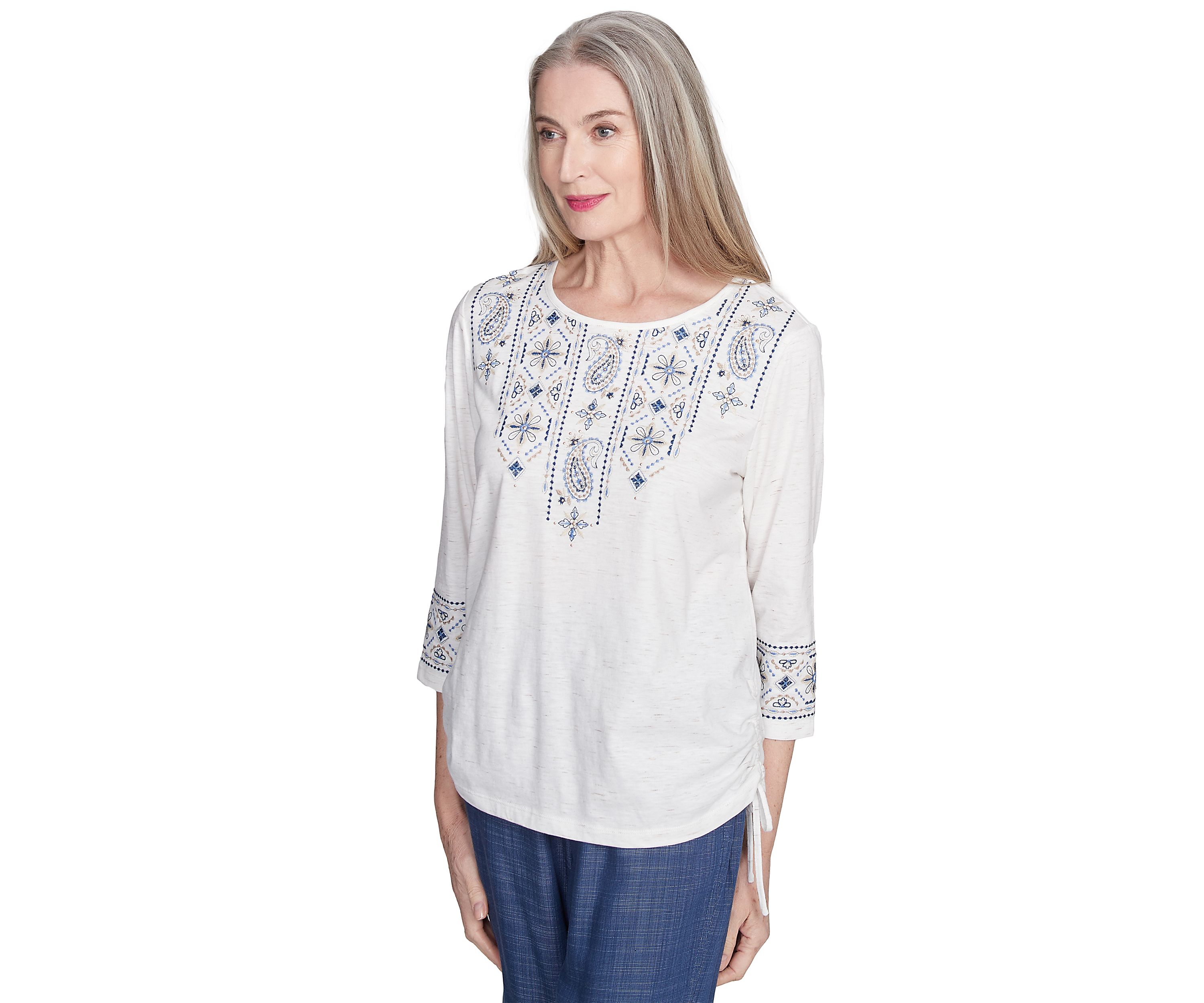 Petite Summer Solstice Embroidered Linear Yoke Top 