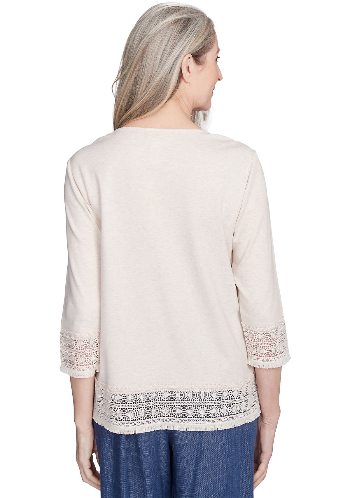 Petite Summer Solstice Lace Trimmed Top with Necklace