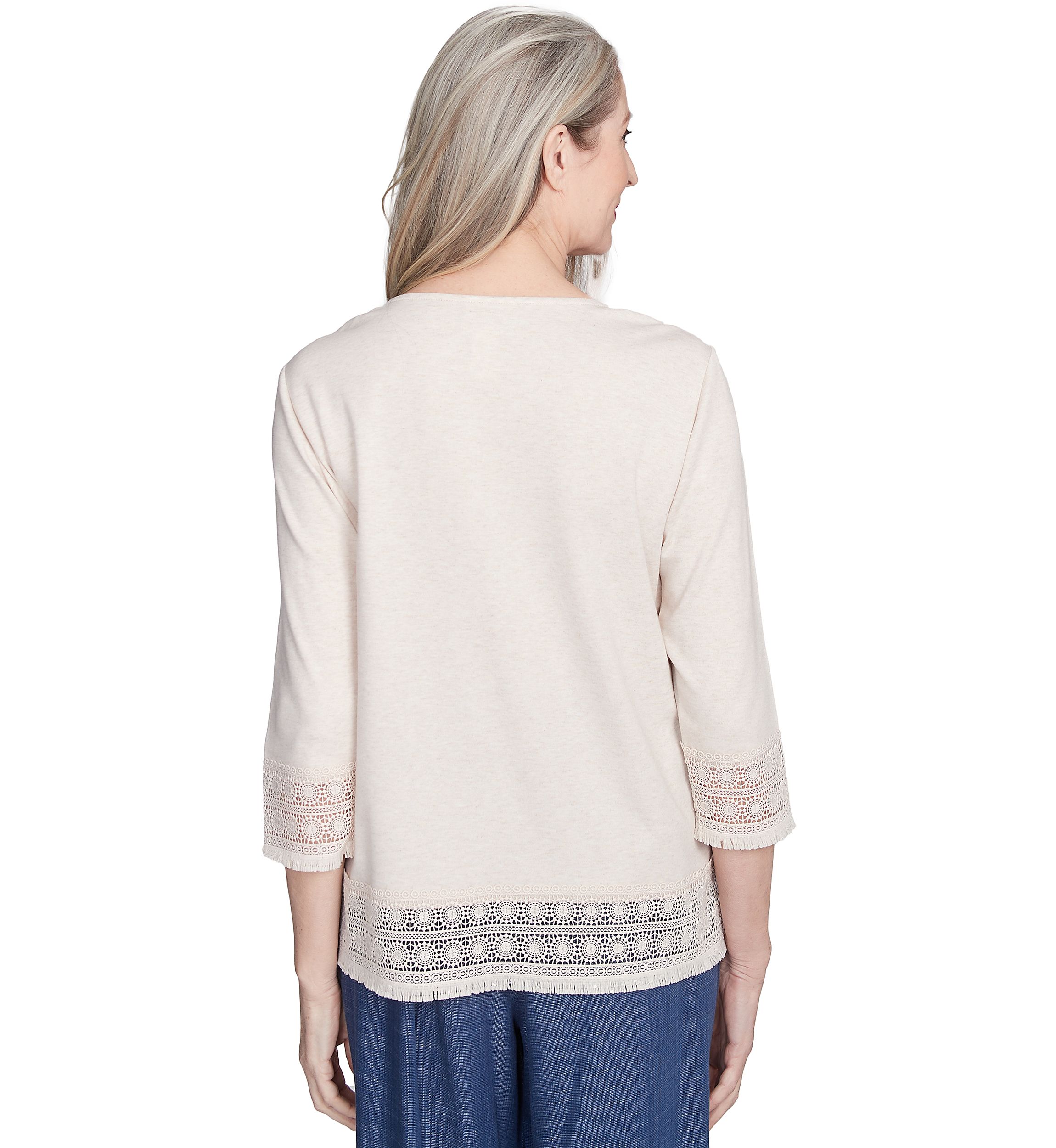 Petite Summer Solstice Lace Trimmed Top with Necklace