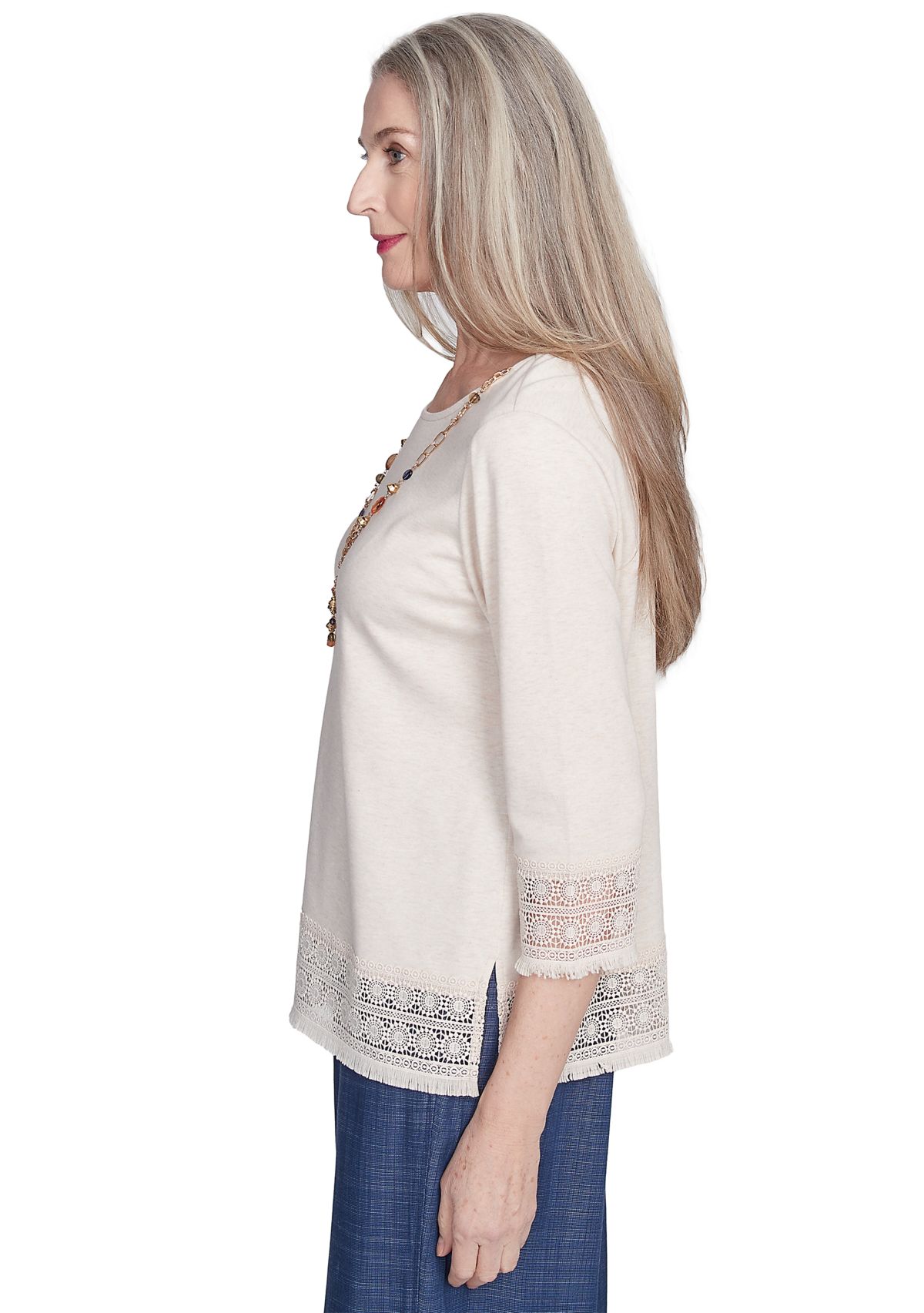 Petite Summer Solstice Lace Trimmed Top with Necklace