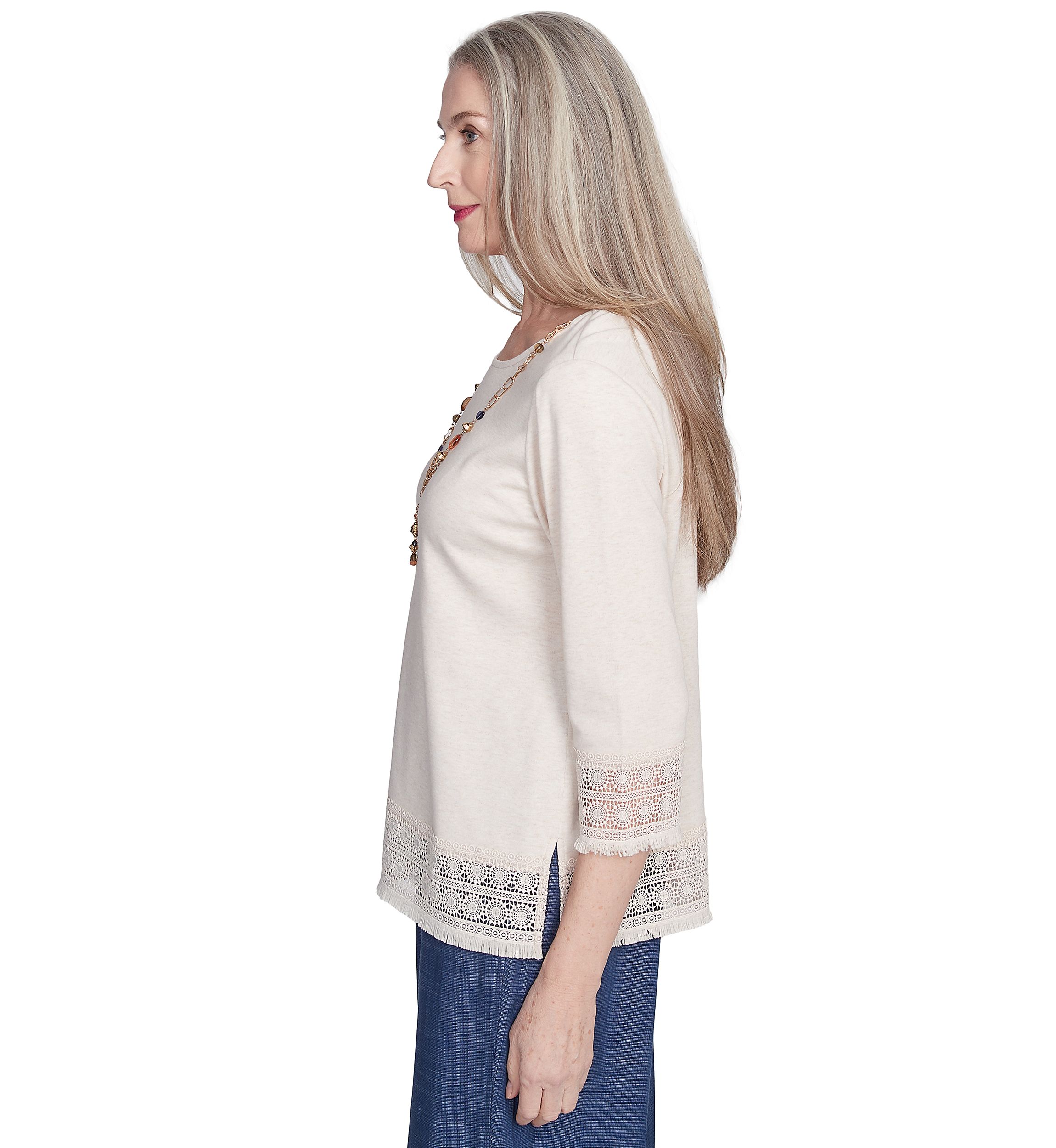 Petite Summer Solstice Lace Trimmed Top with Necklace