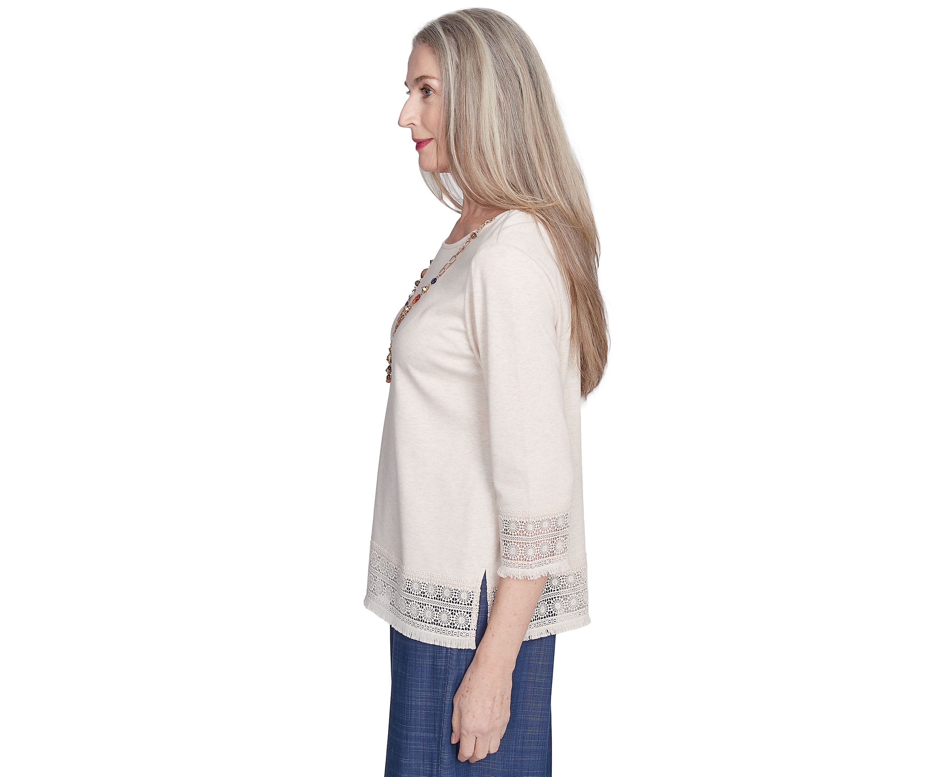 Petite Summer Solstice Lace Trimmed Top with Necklace