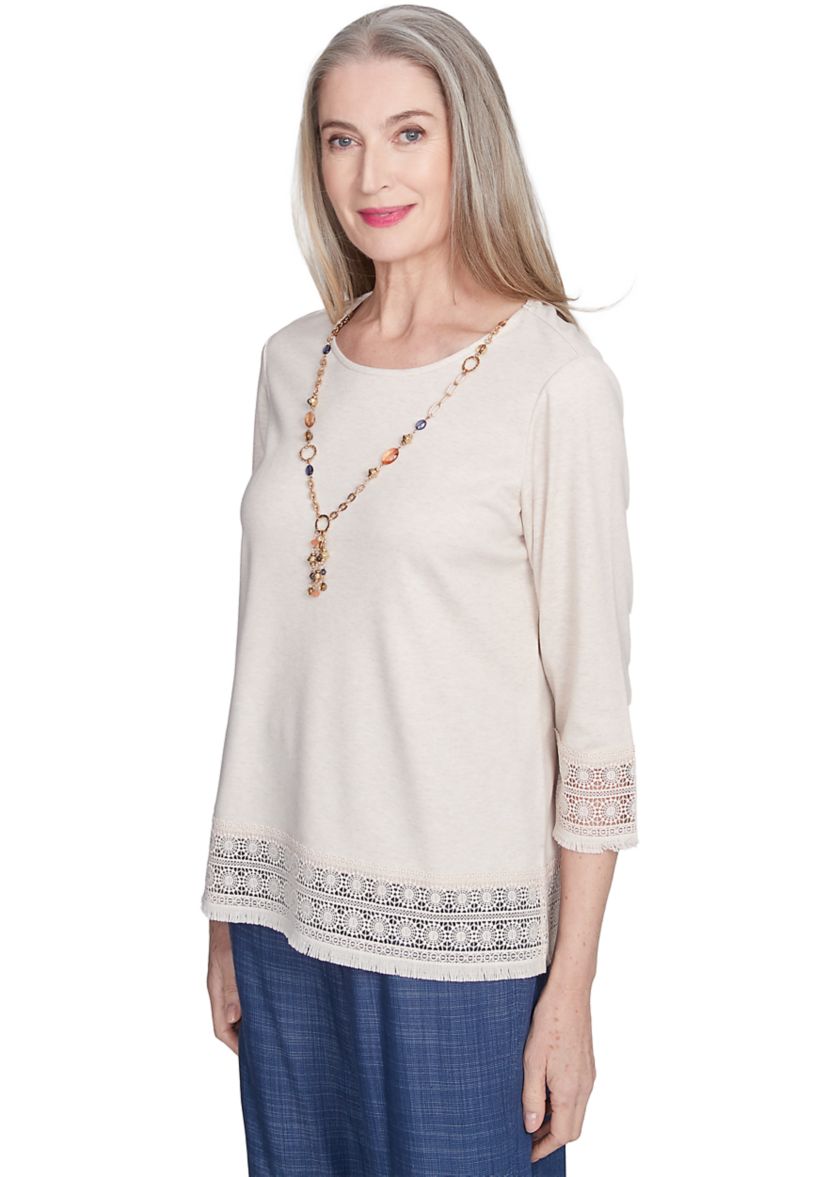 Petite Summer Solstice Lace Trimmed Top with Necklace
