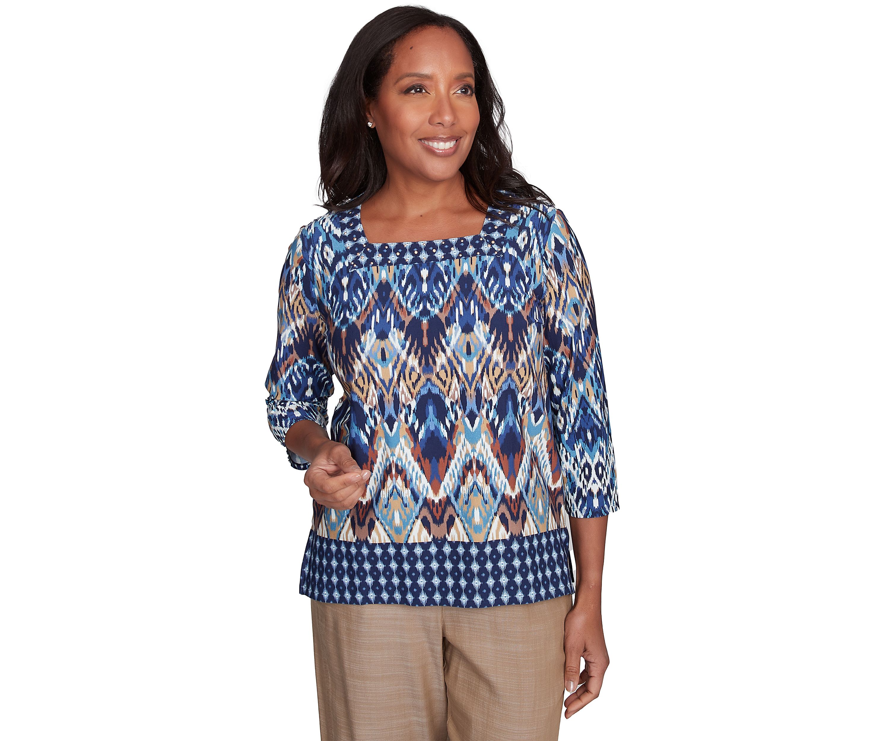 Petite Summer Solstice Ikat Diamond Border Top