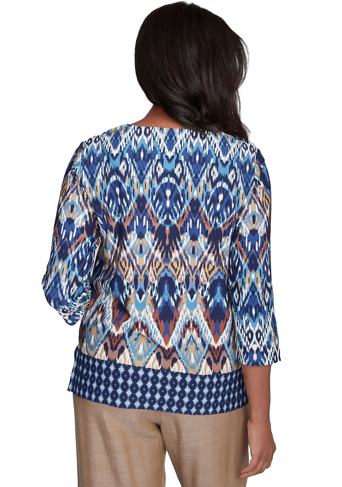 Petite Summer Solstice Ikat Diamond Border Top