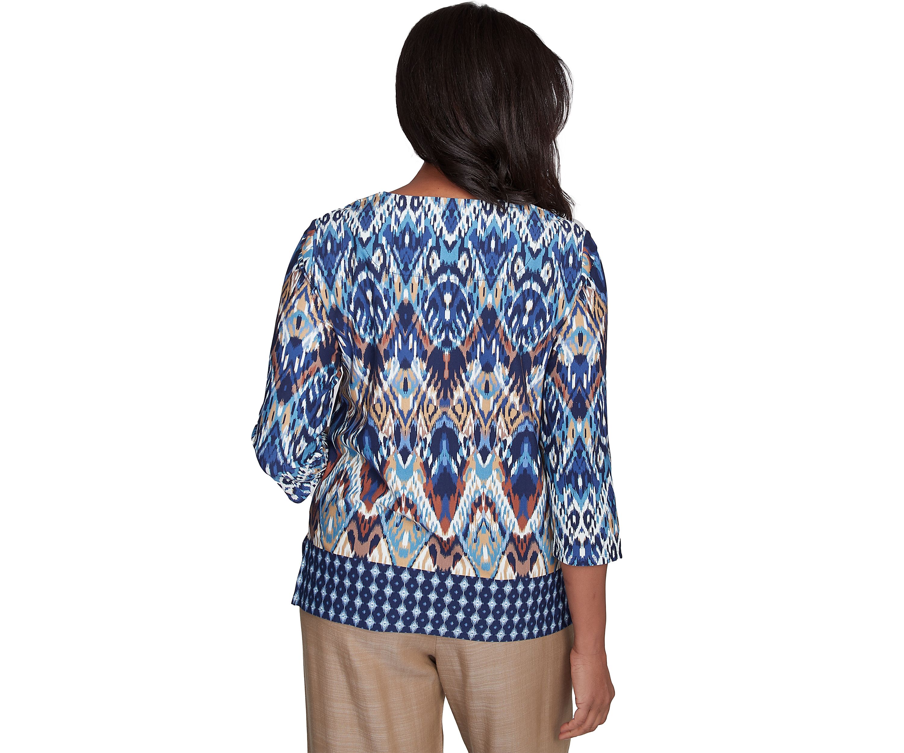 Petite Summer Solstice Ikat Diamond Border Top