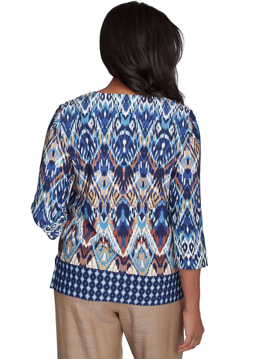 Petite Summer Solstice Ikat Diamond Border Top