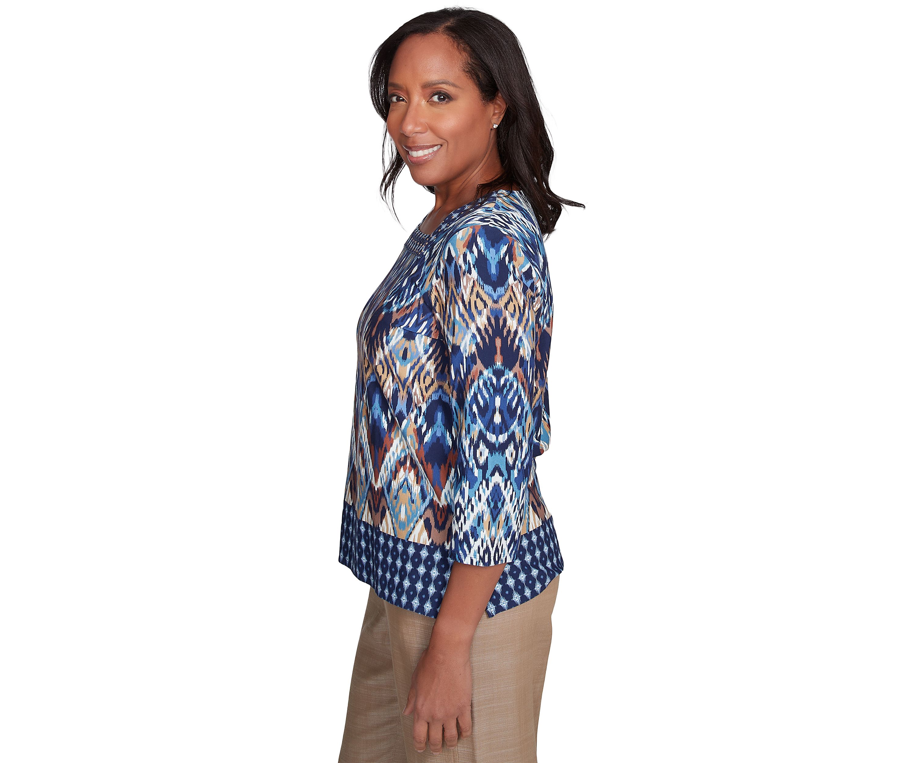 Petite Summer Solstice Ikat Diamond Border Top