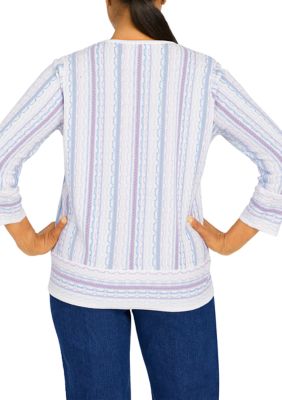 Women's Victoria Falls Crew Neck Three-Quarter Bell Sleeve Stripe Sweater With Removable Necklace
