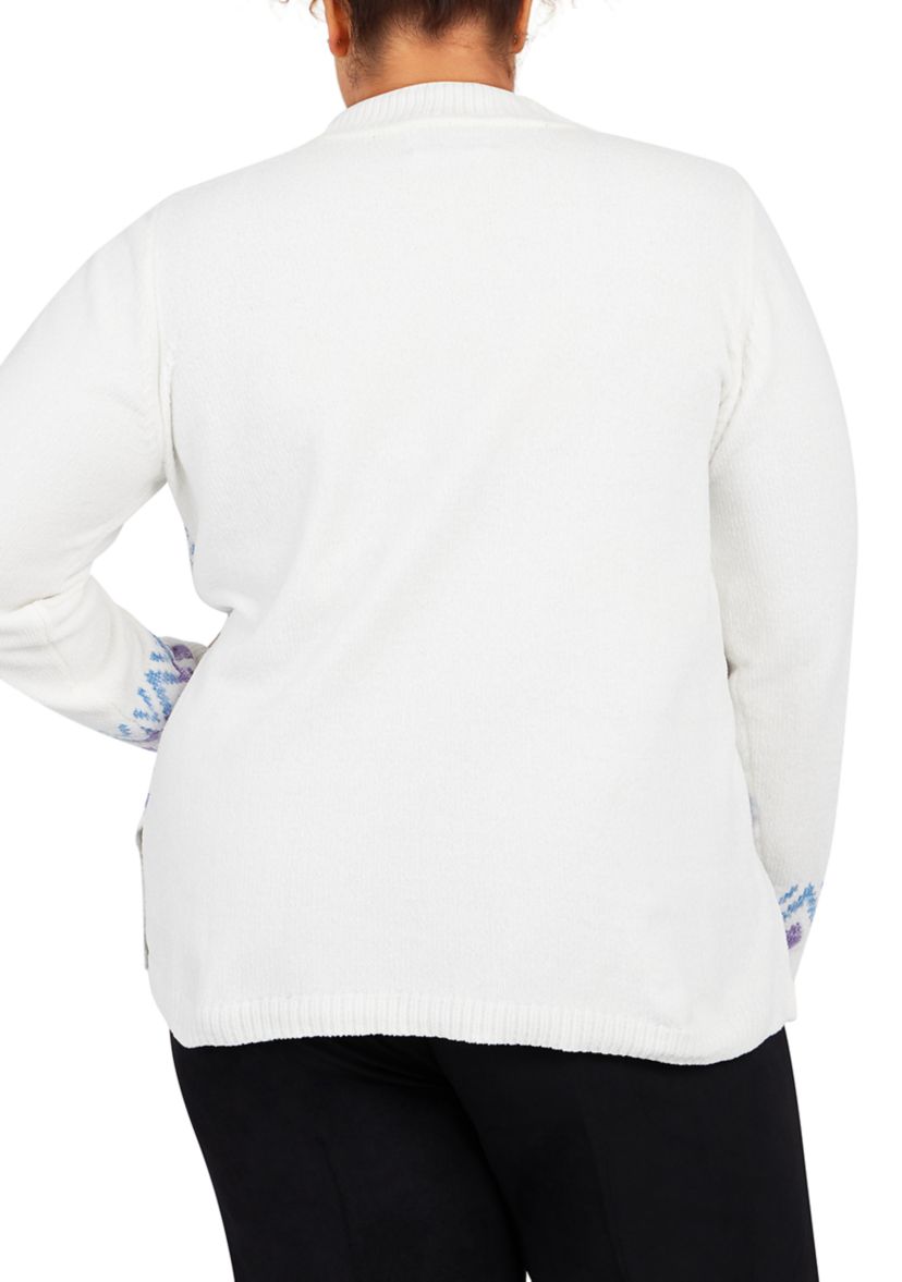 Plus Size Victoria Falls Mock Neck 3/4 Sleeve Fair Isle Chenille Sweater