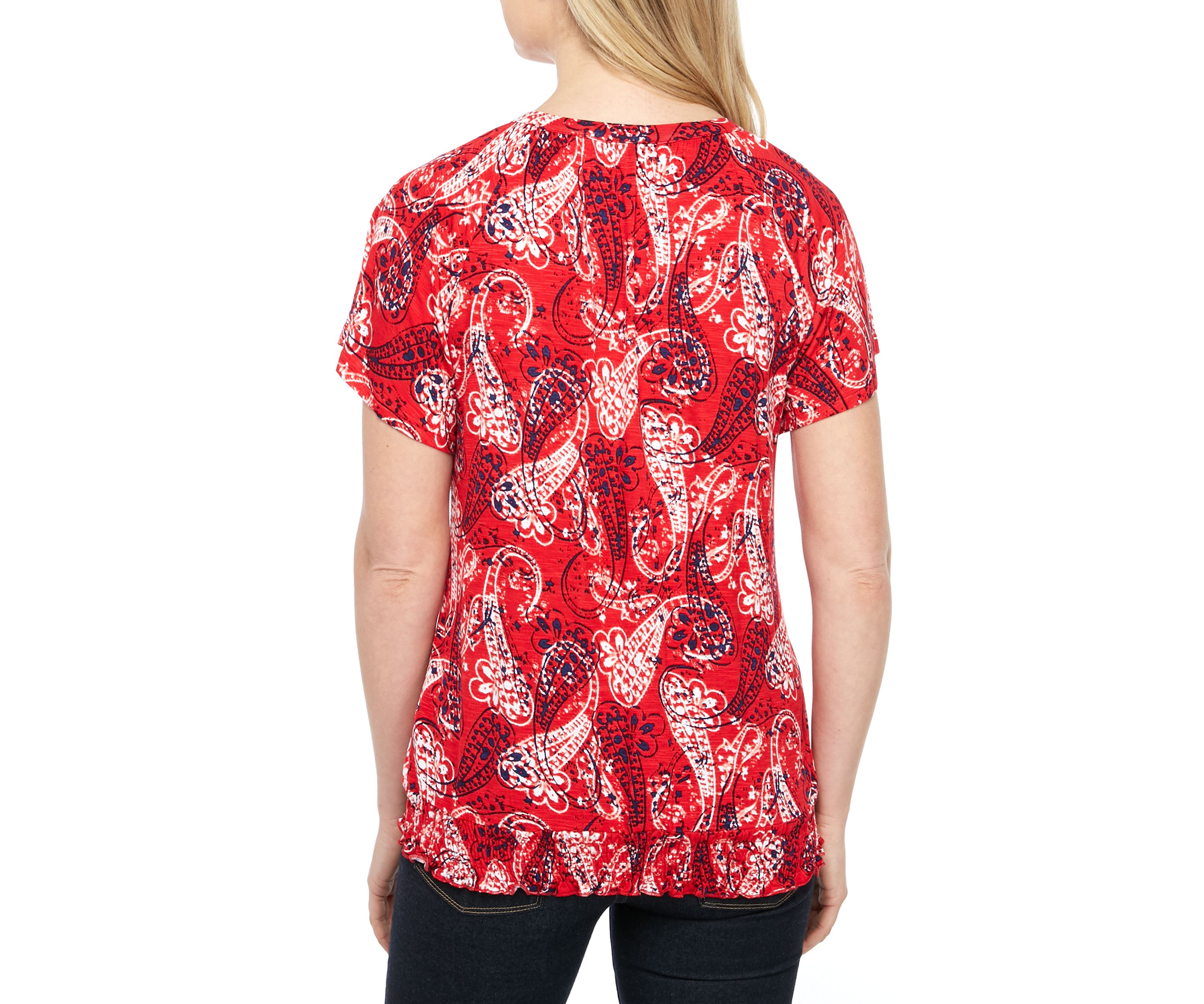 Womens Smocked Waist Flutter Sleeve T-Shirt