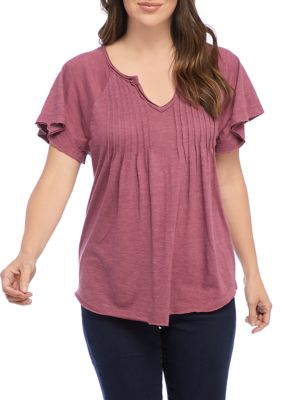 Wonderly Women's Flounce Sleeve Split Neck Top | belk