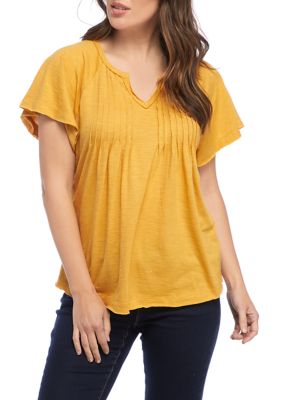 Wonderly Women's Flounce Sleeve Split Neck Top | belk