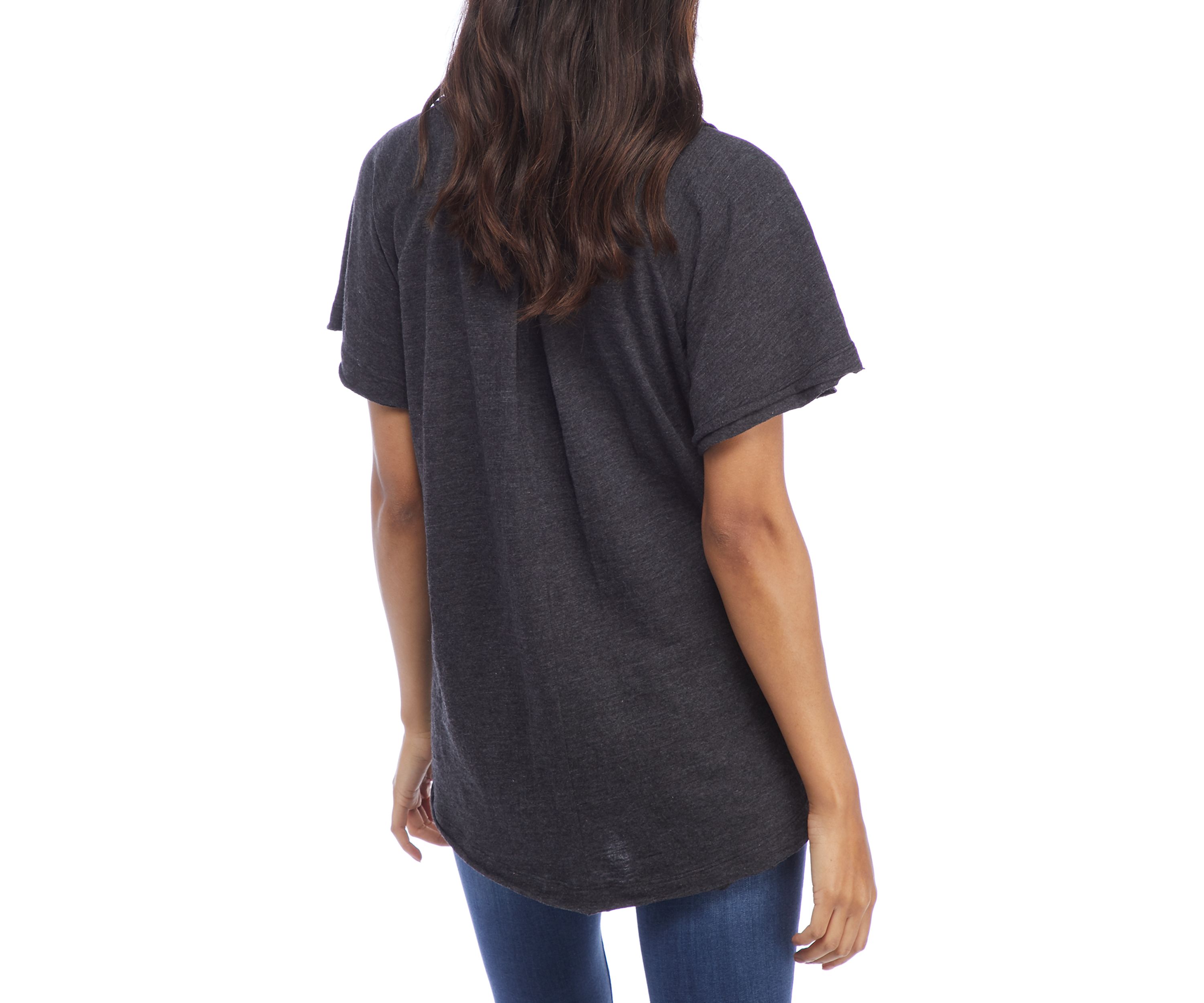 Womens Flounce Sleeve Split Neck Top 