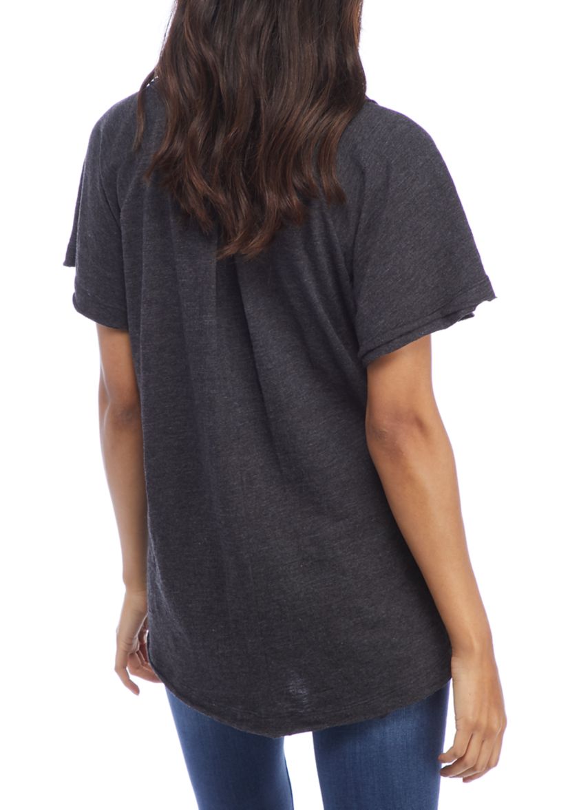 Womens Flounce Sleeve Split Neck Top 
