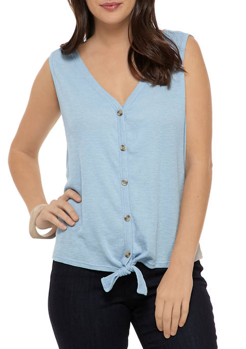 New Directions® Womens Sleeveless Button Front Tie Tank