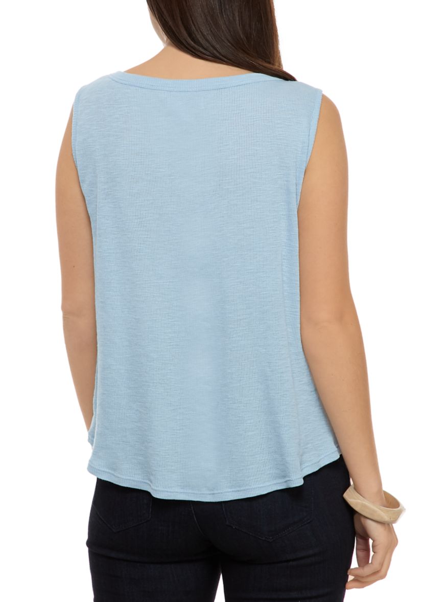 Womens Sleeveless Button Front Tie Tank Top